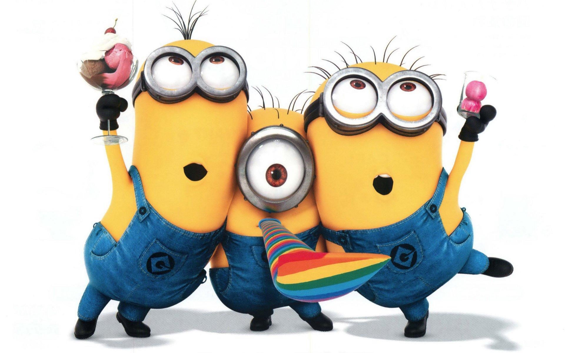 Despicable Me Minions, rainbow party blower, ice cream sundae, HD Desktop wallpaper
