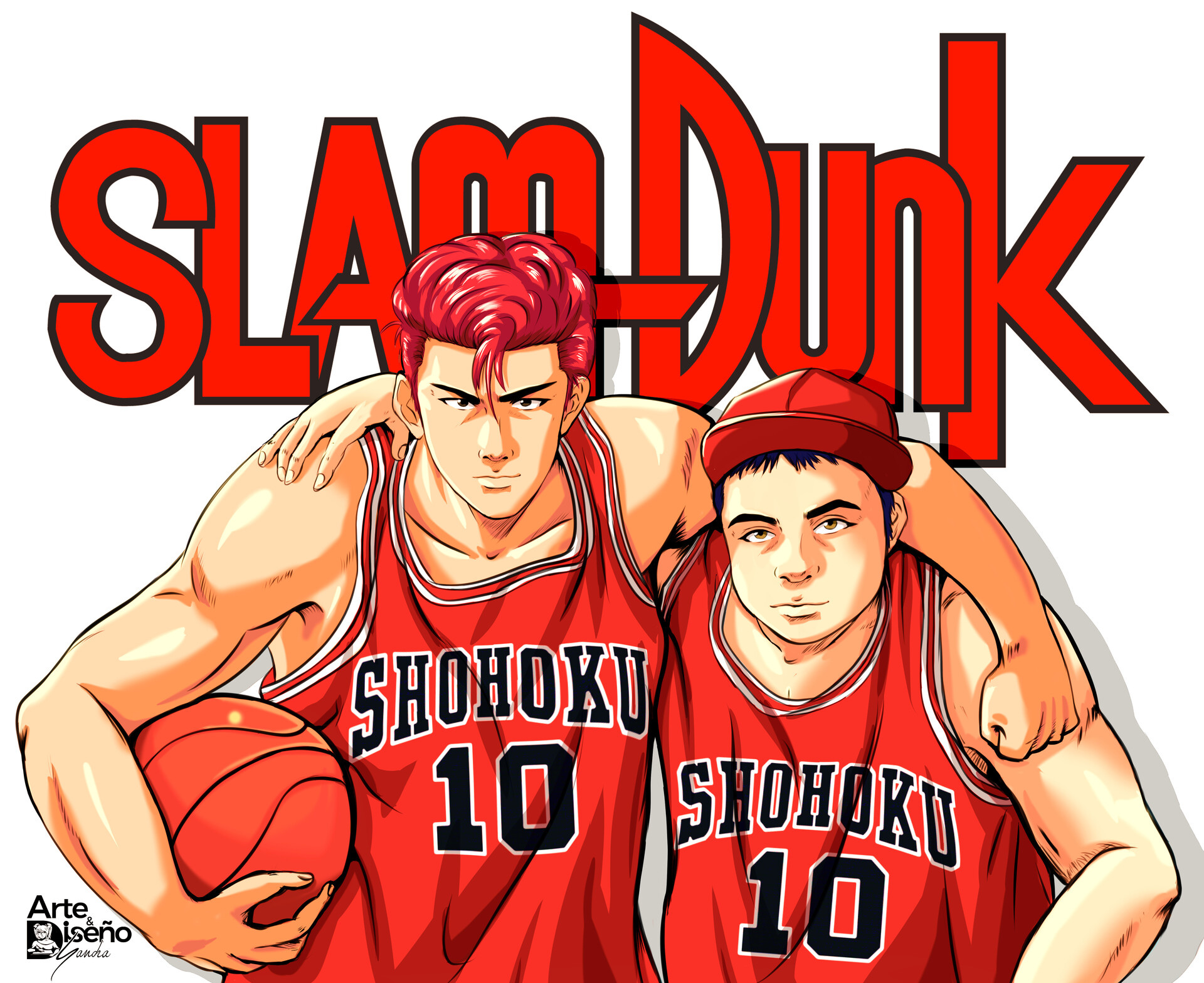 Hanamichi Sakuragi, SLAM DUNK text, Shohoku basketball jersey, HD Desktop wallpaper
