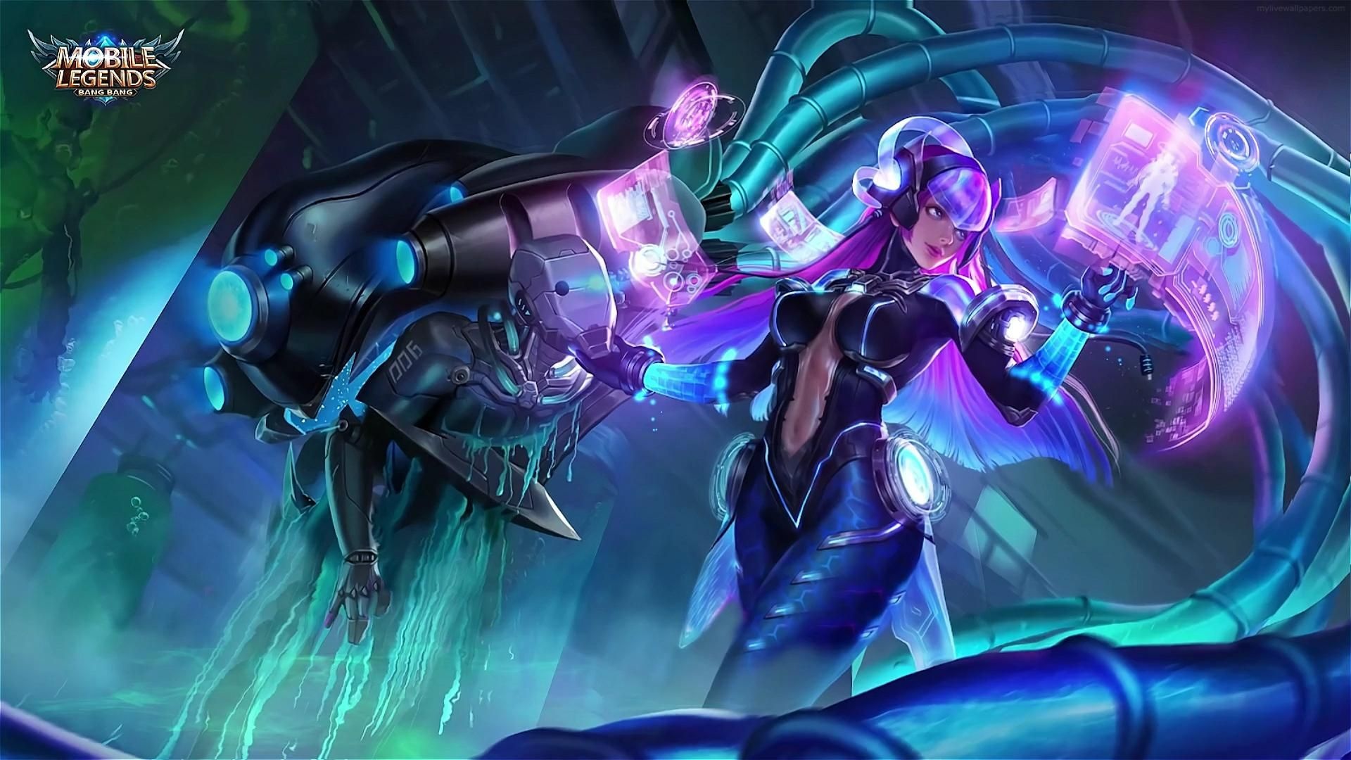 Selena Virus skin, Mobile Legends Bang Bang, holographic user interface, Full HD Desktop wallpaper