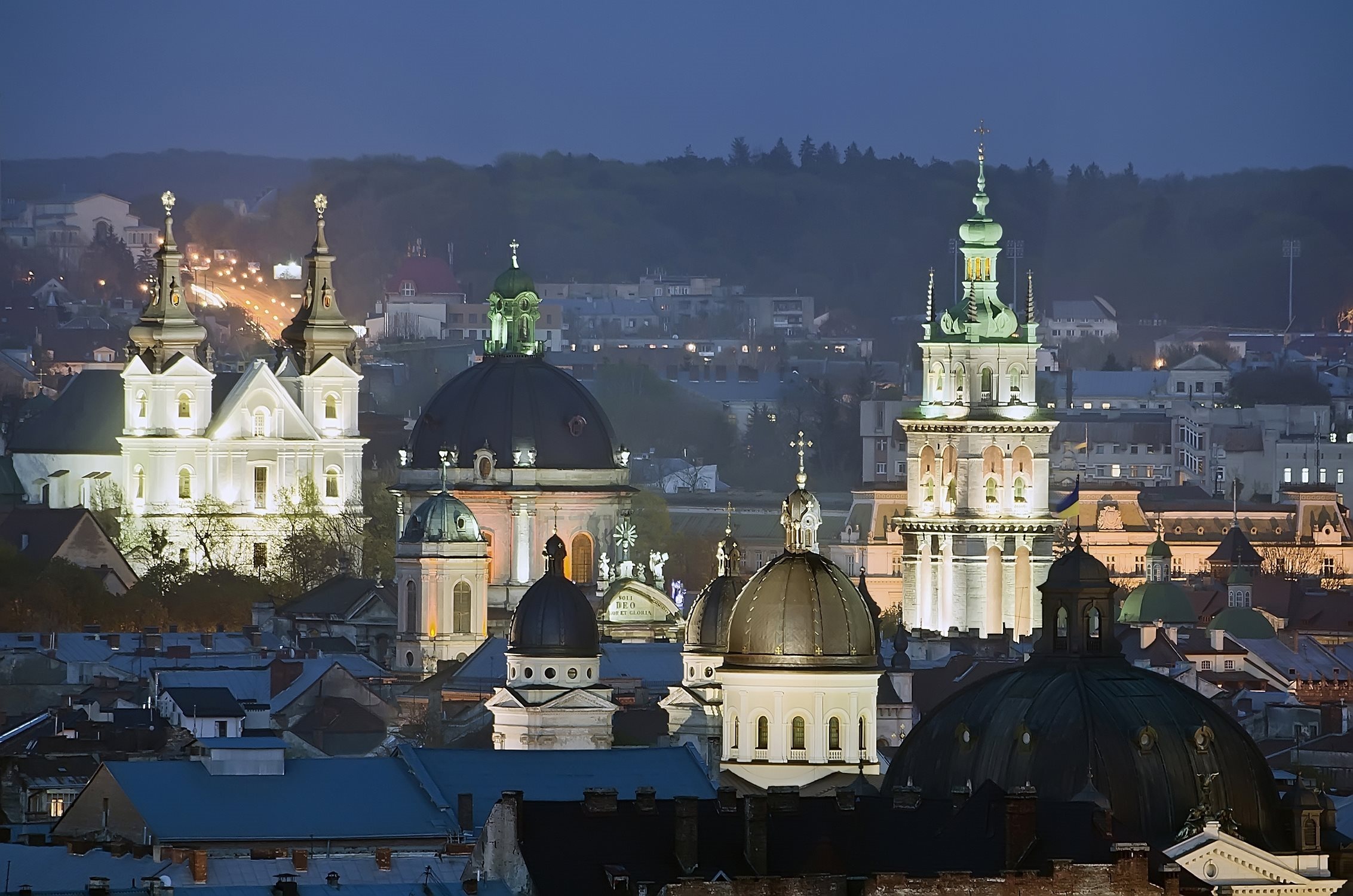 Ukraine's Lviv at night, Night scenes of Lviv, Temple in Lviv at night, High-resolution monitor wallpapers, 2270x1500 HD Desktop
