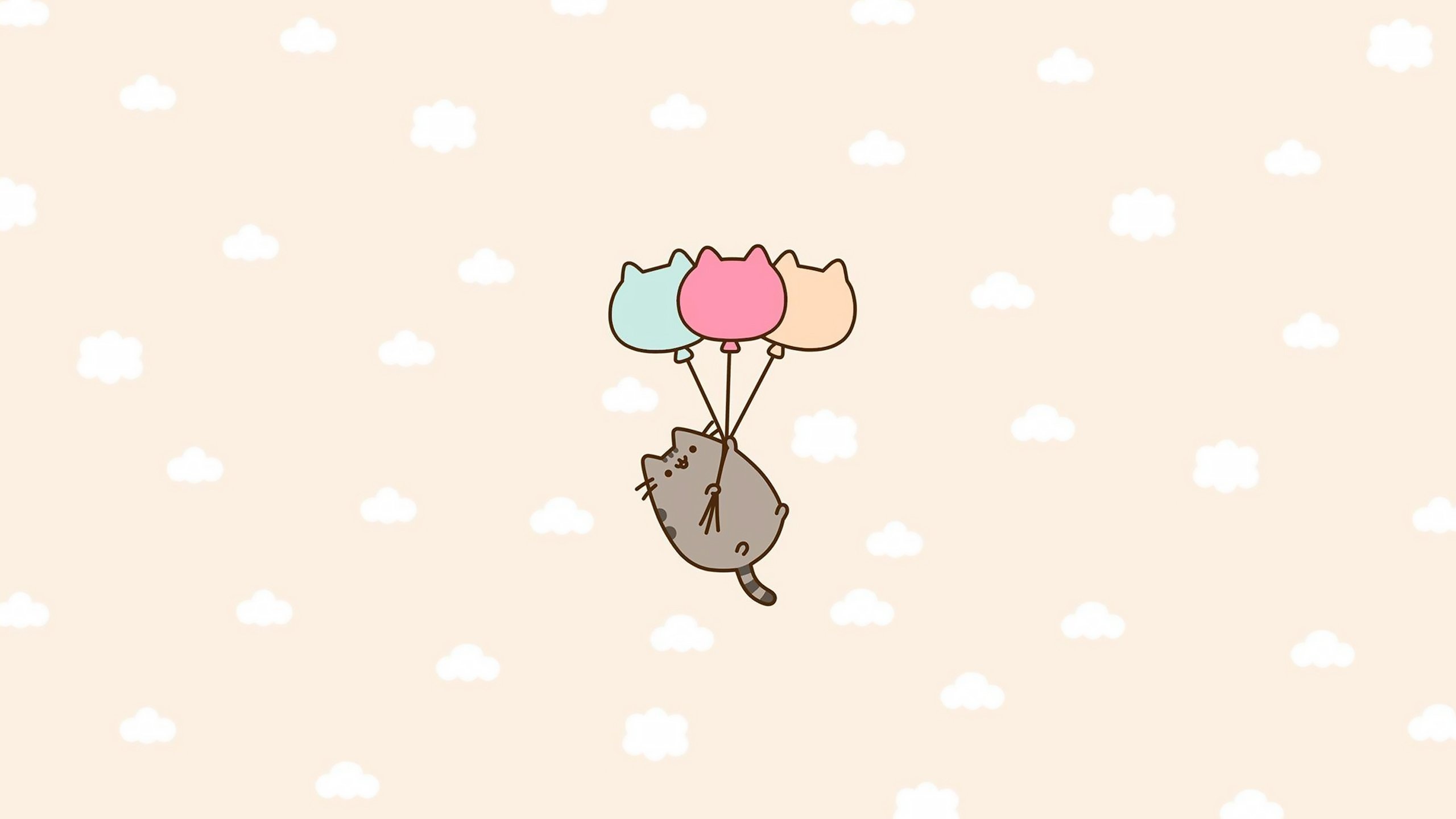 Pusheen, Cat-shaped balloons, Pastel cloud pattern, HD Desktop wallpaper
