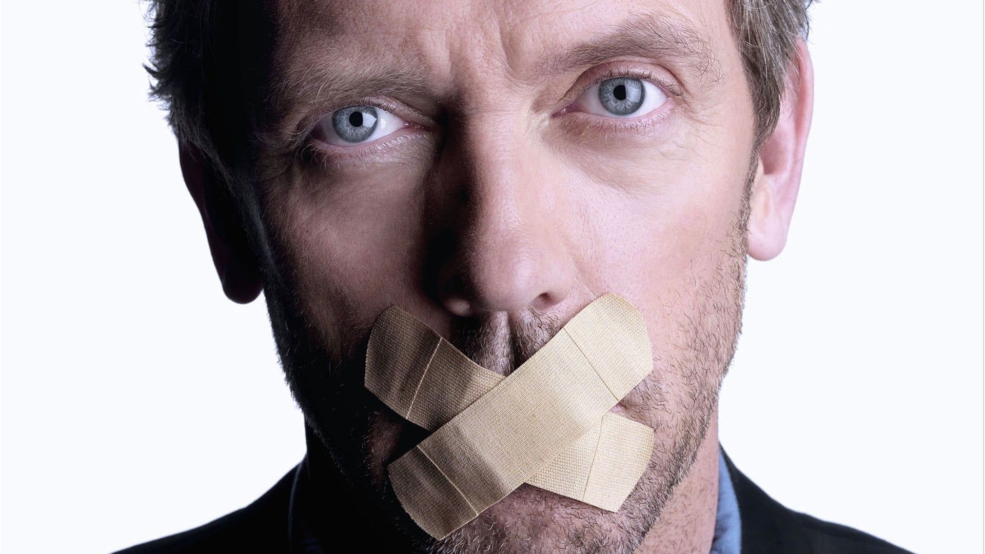 Man's face, Band aid, Hugh Laurie, TV shows online, 1920x1080 Full HD Desktop