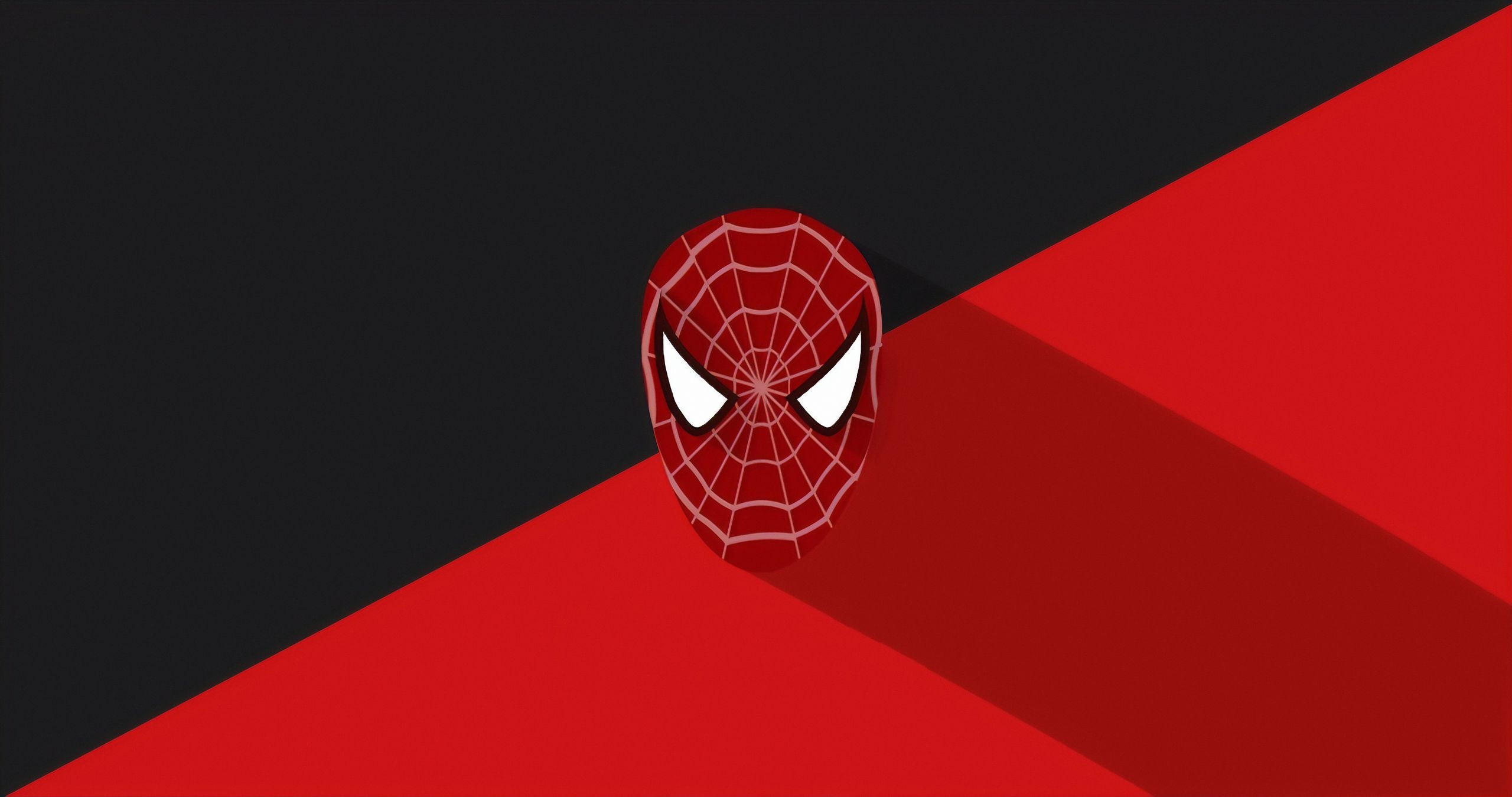 Spider-Man mask, red and black background, geometric shadow design, HD Desktop wallpaper