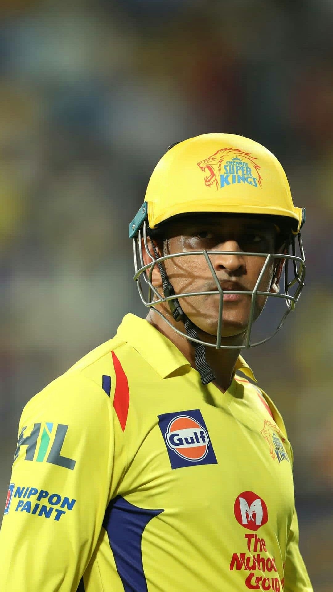 MS Dhoni, Chennai Super Kings helmet, yellow CSK cricket jersey, Full HD Phone wallpaper