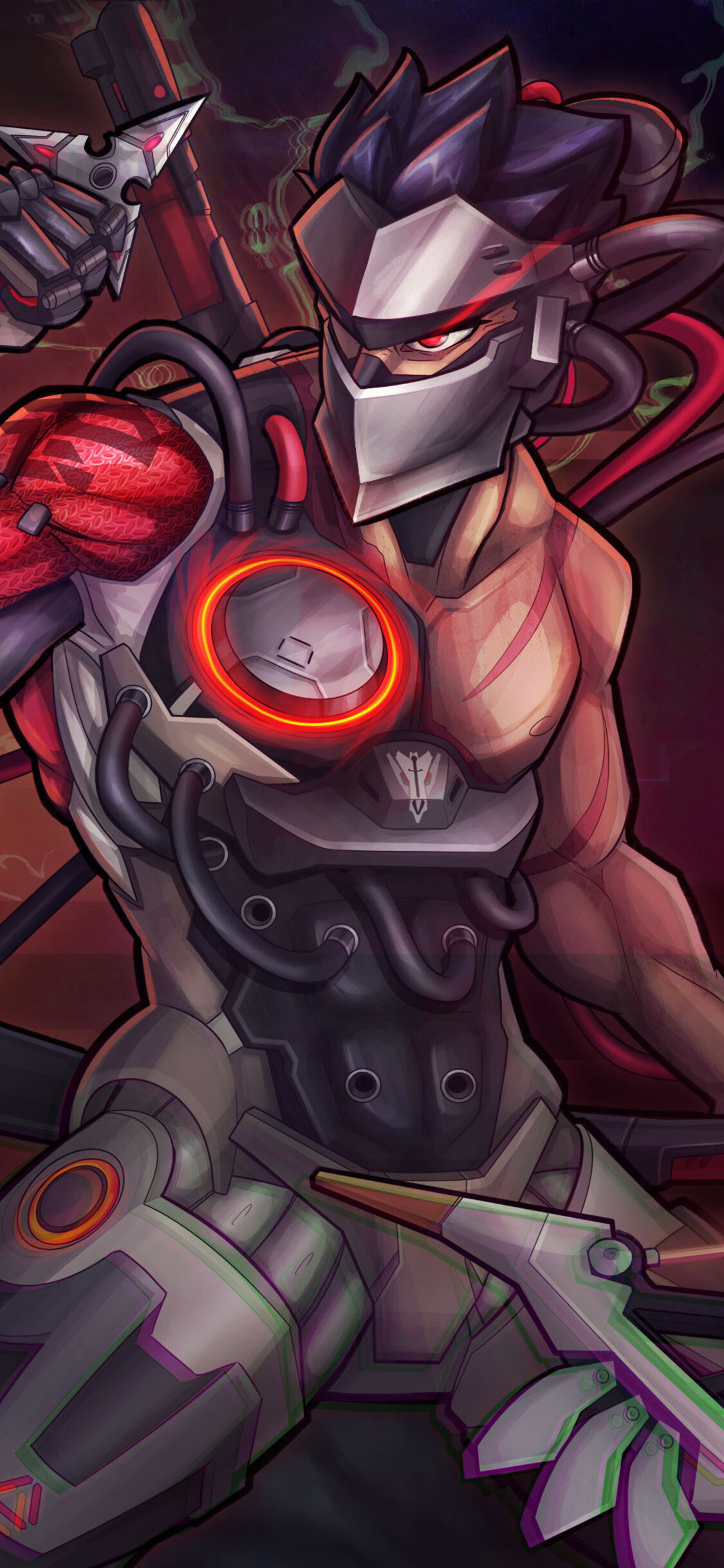 Genji and Hanzo Overwatch artwork, iPhone X, HD wallpapers, 1130x2440 HD Phone
