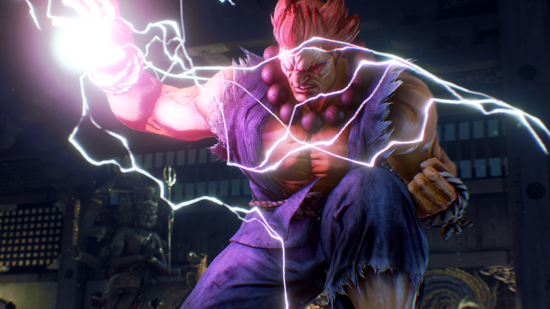 Akuma, purple lightning energy, Mishima Dojo, Full HD Desktop wallpaper