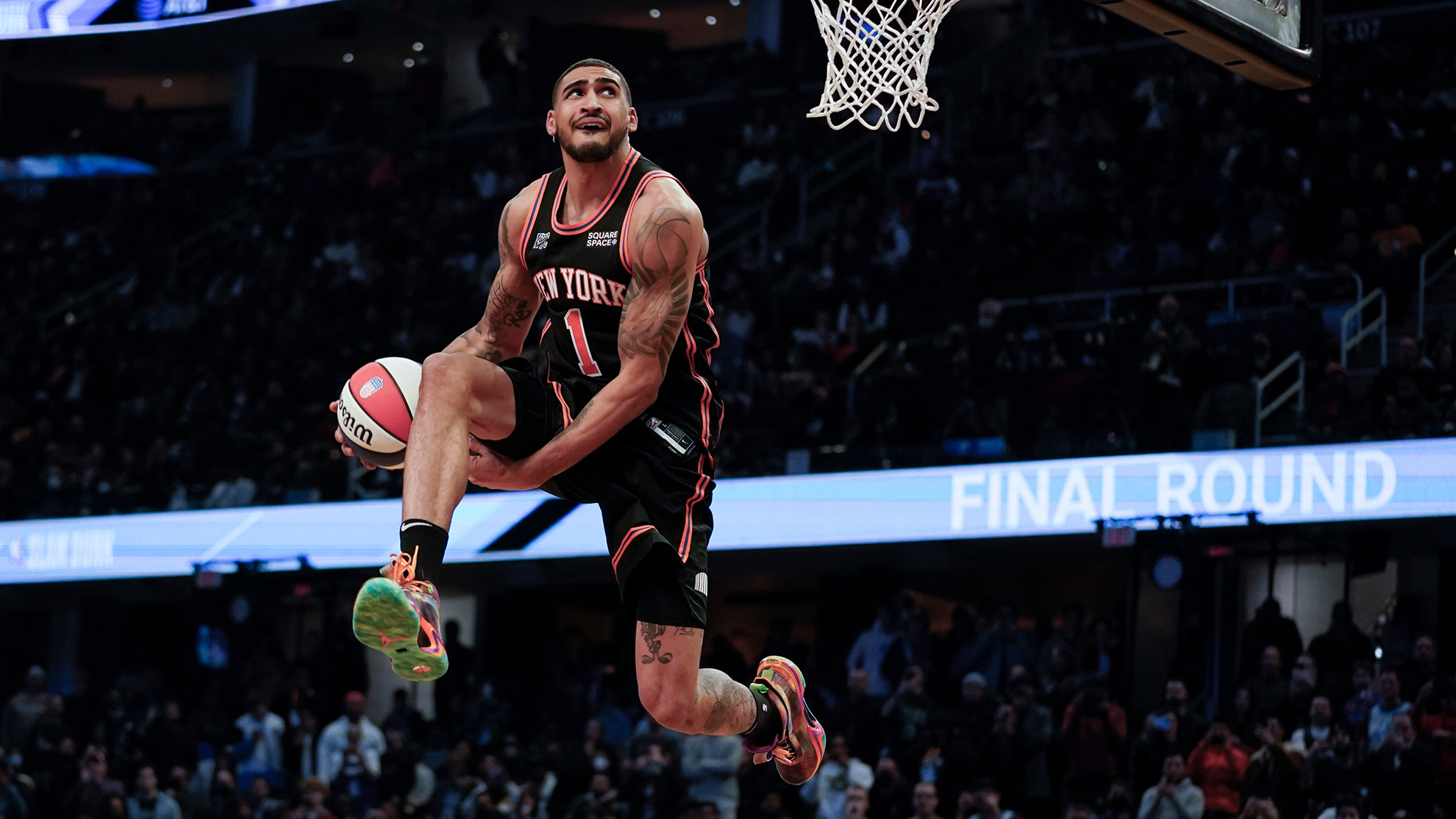 Obi Toppin, New York Knicks jersey, NBA Slam Dunk Contest, HD Desktop wallpaper