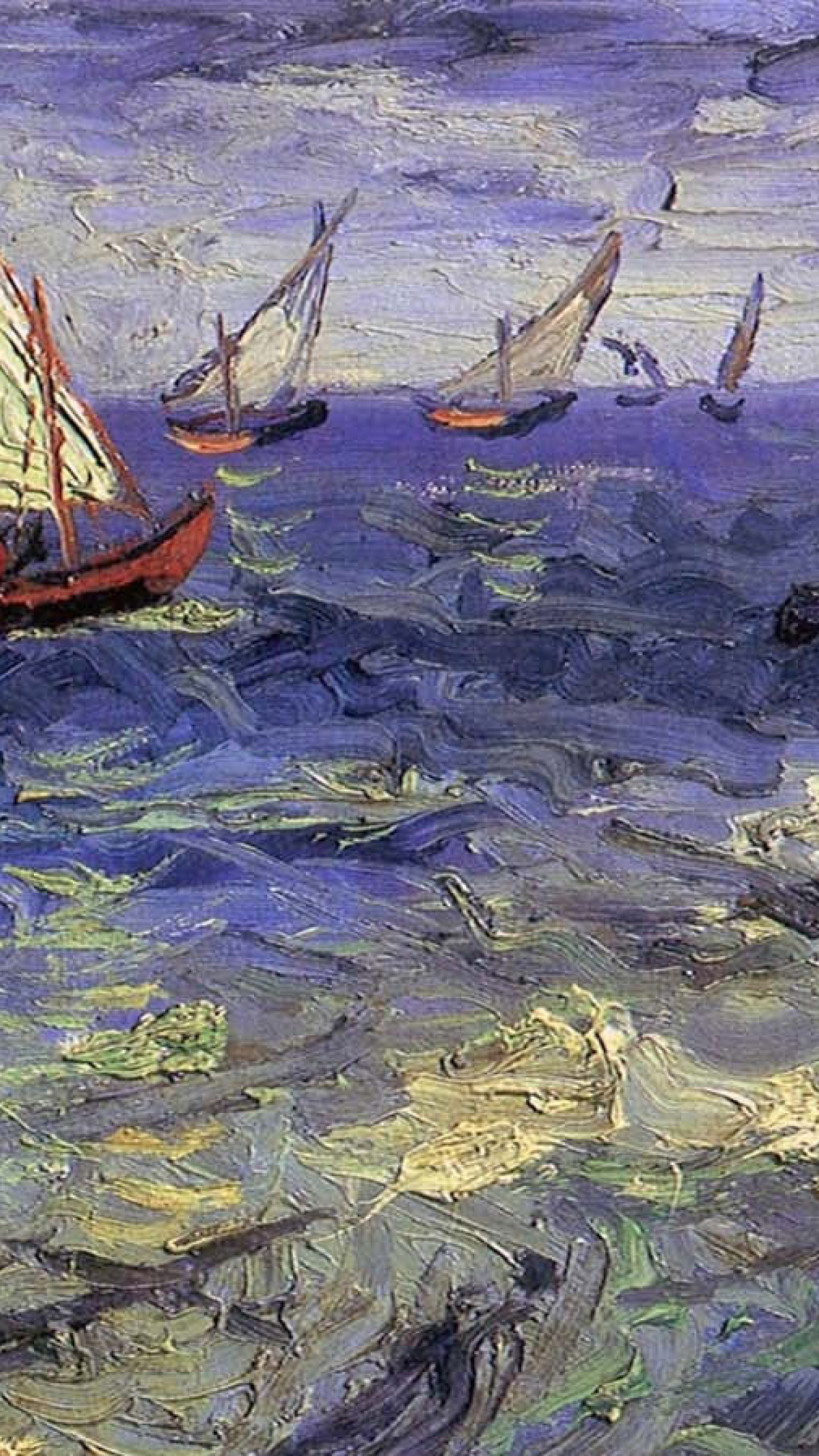 Fishing boats at sea, Vincent van Gogh Wallpaper, 1440x2560 HD Phone