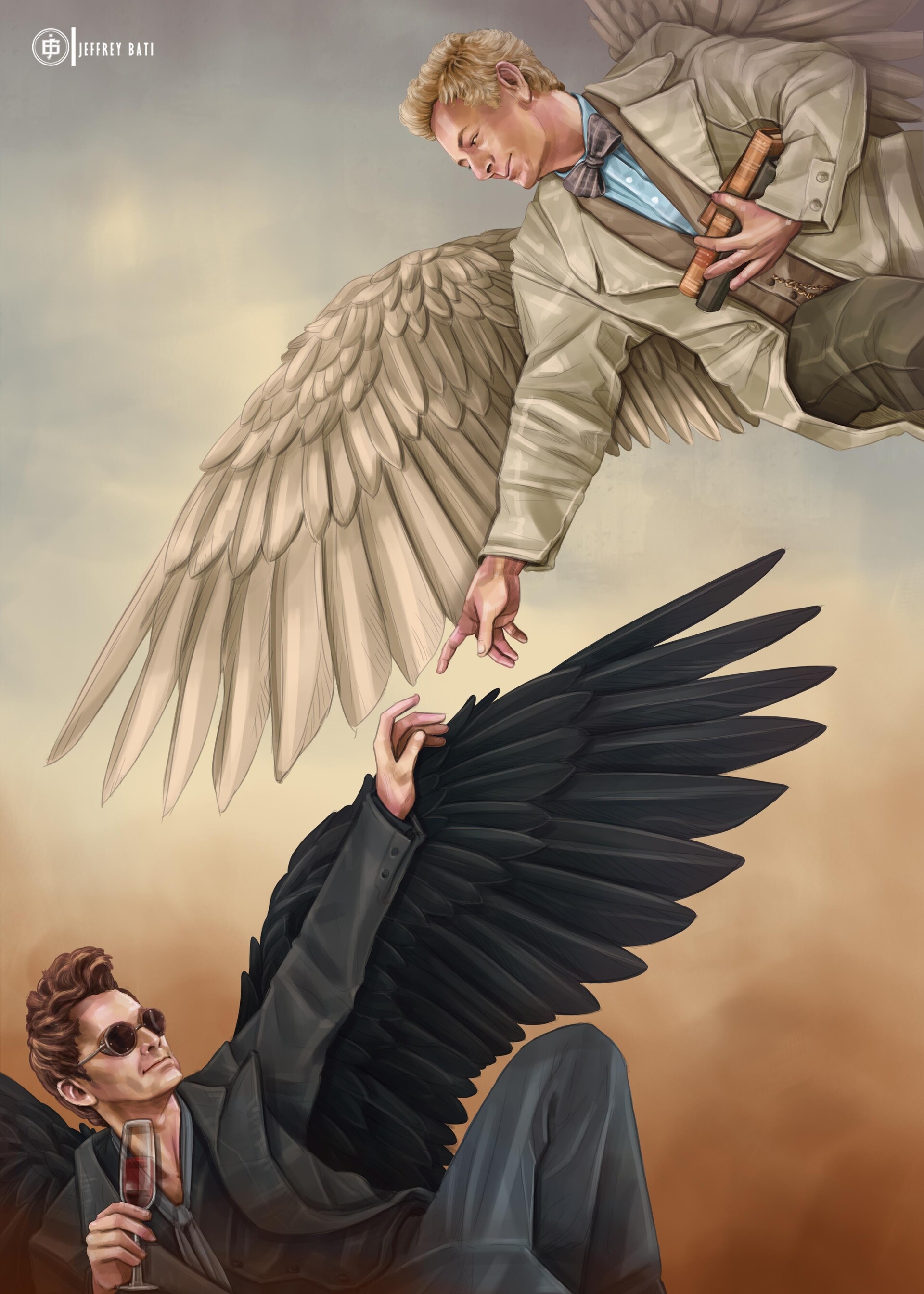 Good Omens, Batzman artwork, Divine comedy, Heavenly elements, 1920x2690 HD Phone