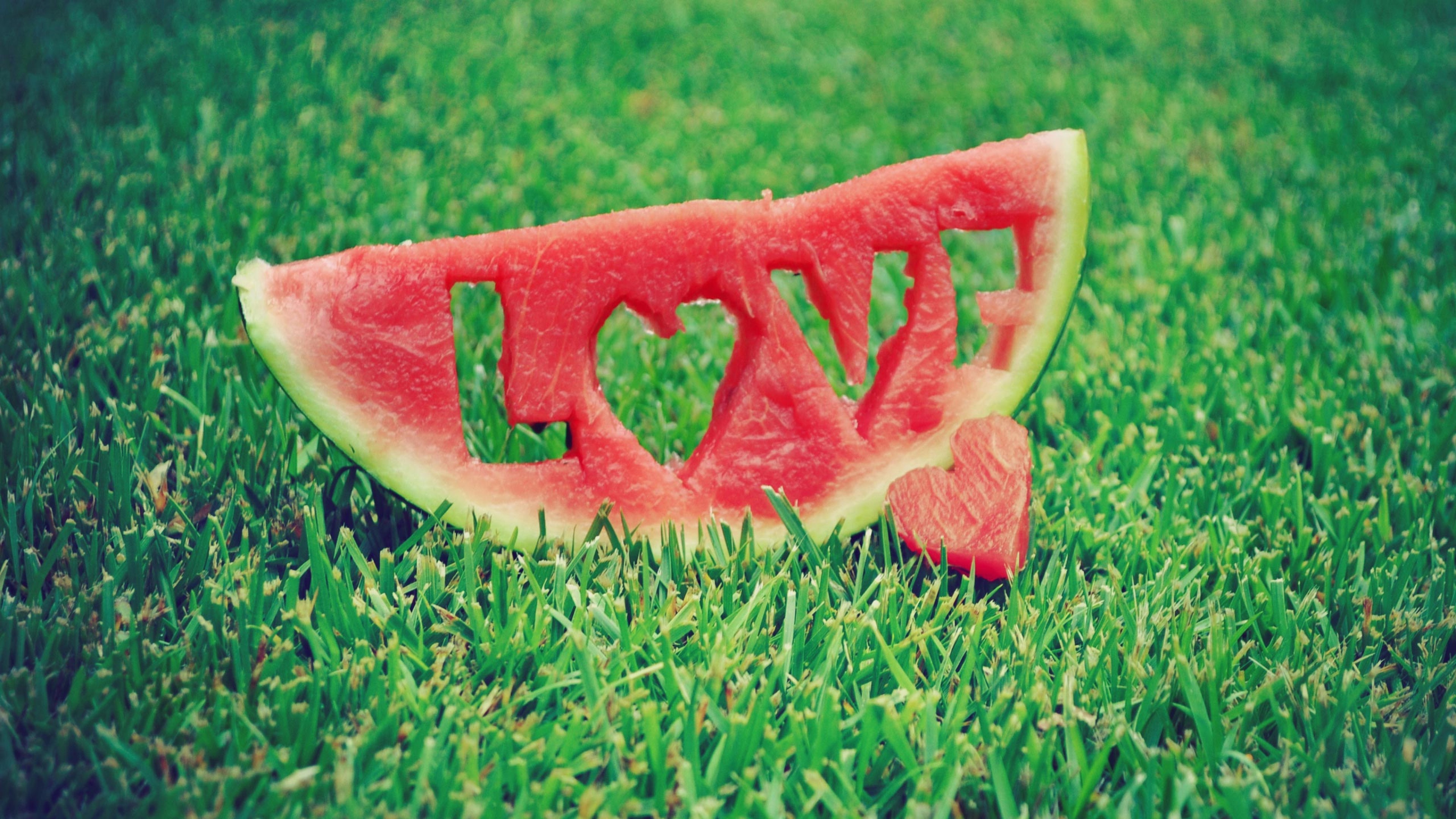 Carved watermelon love, Intricate fruit design, Close-up details, Artistic wallpaper, 3840x2160 4K Desktop