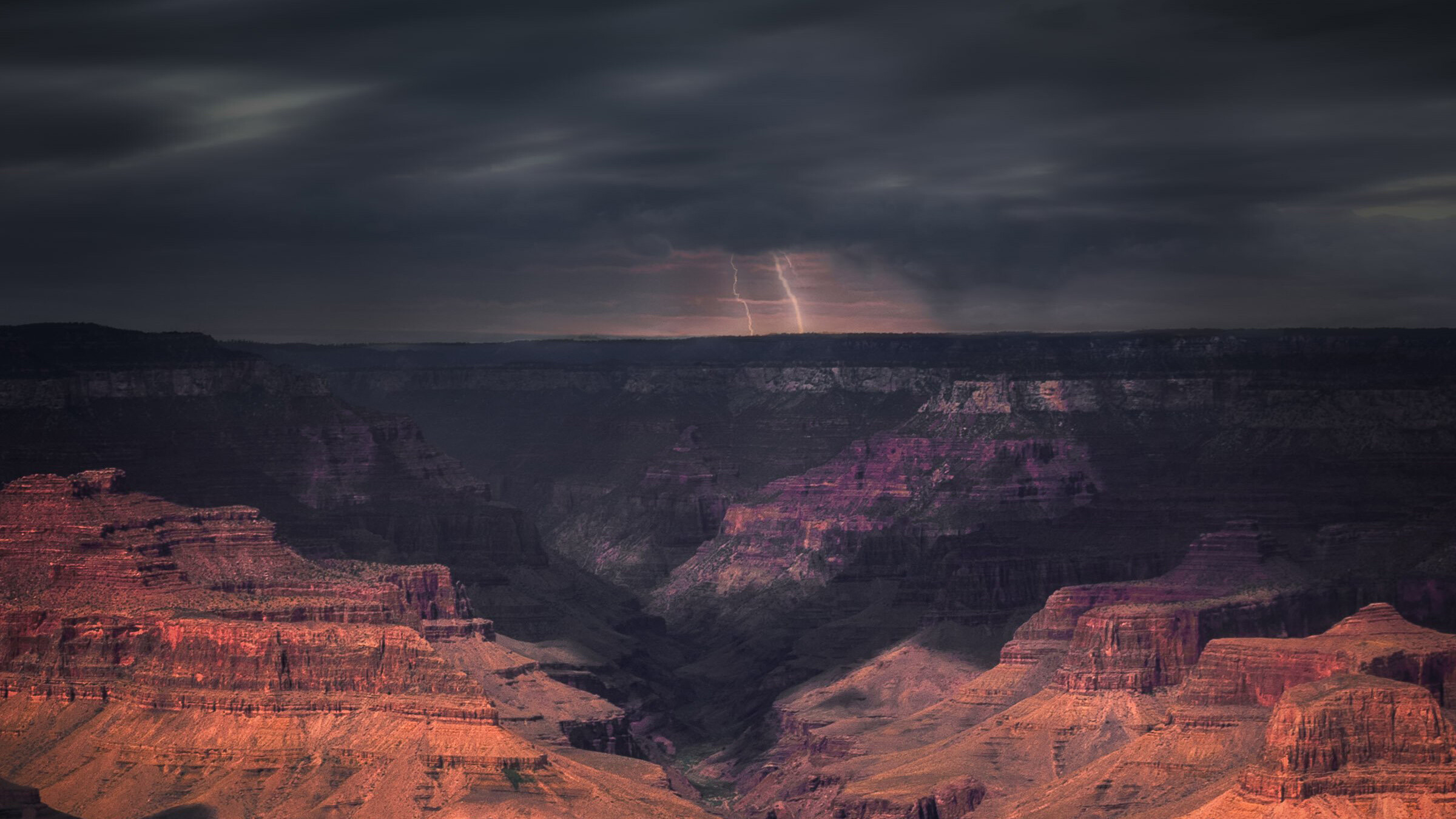 Storm passing through, Grand Canyon, HD wallpapers, Nature images, 2400x1350 HD Desktop