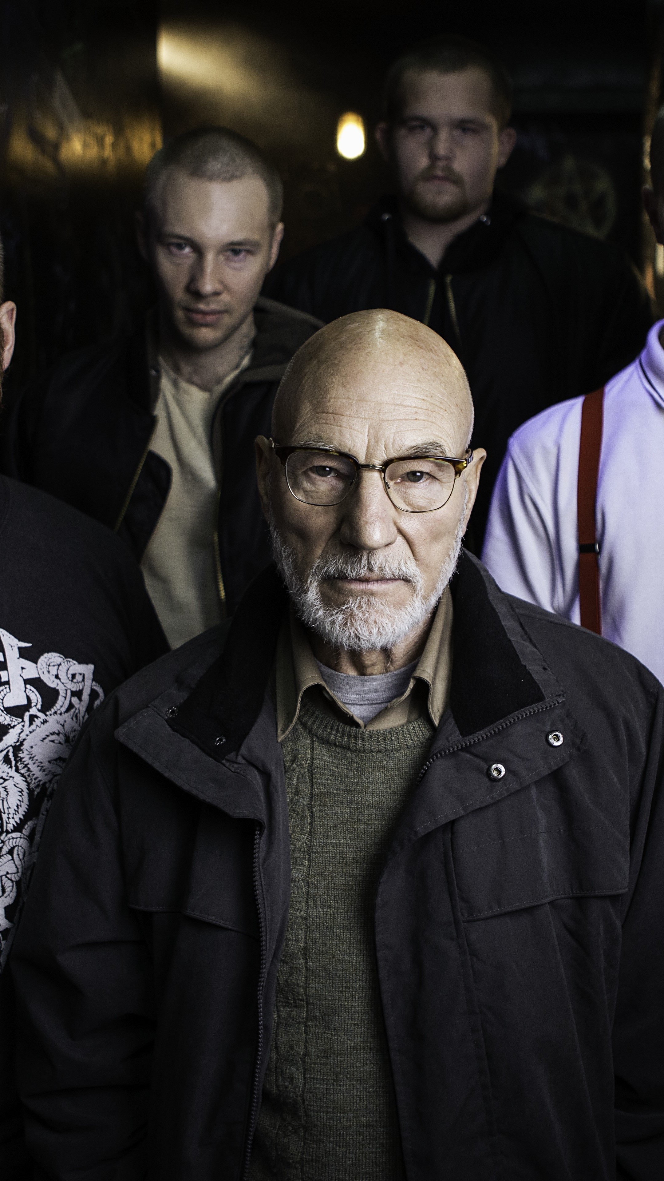 Patrick Stewart, Green Room movie wallpaper, Anton Yelchin tribute, Best movies of 2016, 2160x3840 4K Phone