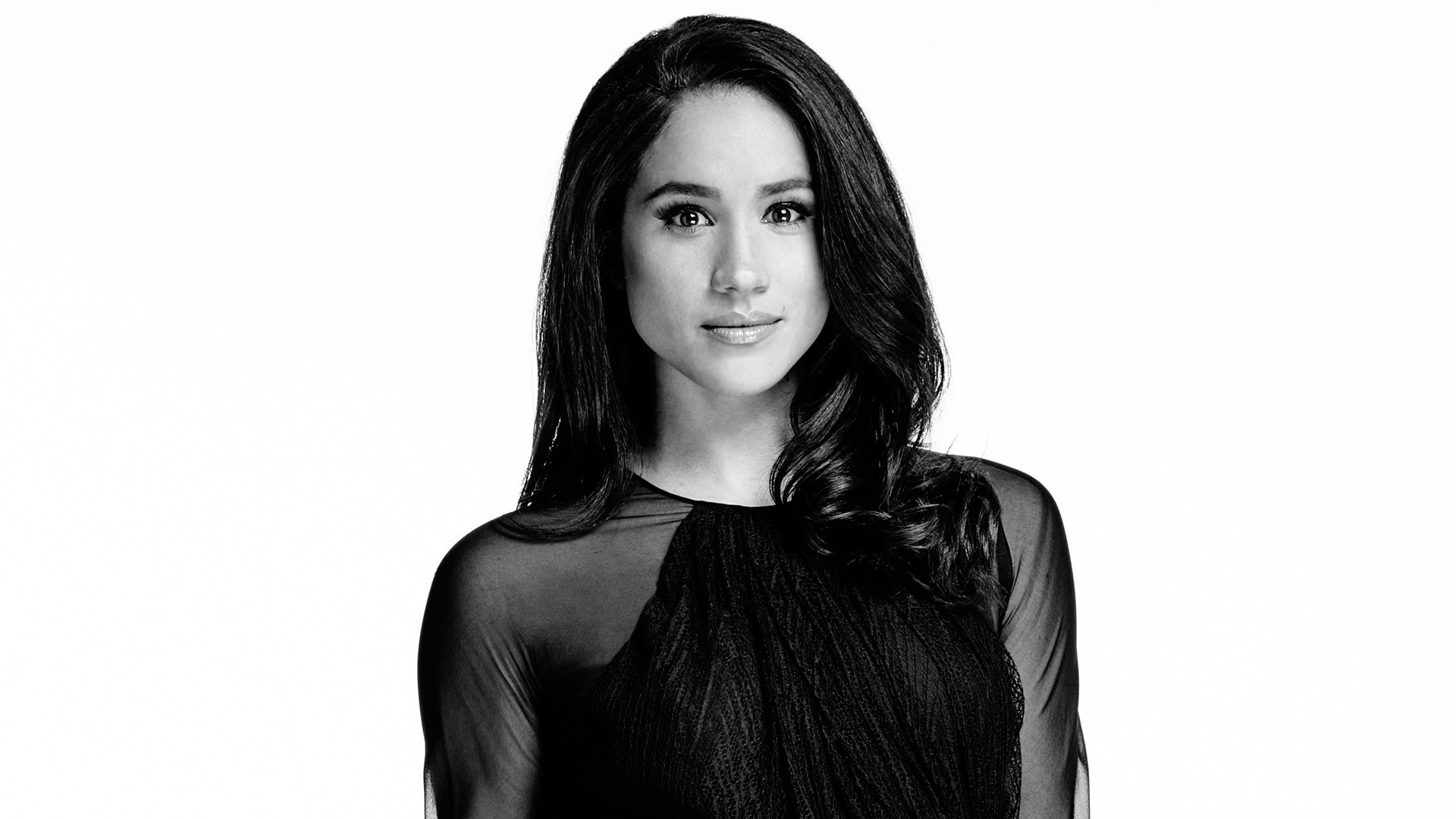 Meghan Markle, Monochrome desktop wallpaper, Stylish look, Classic beauty, 1920x1080 Full HD Desktop