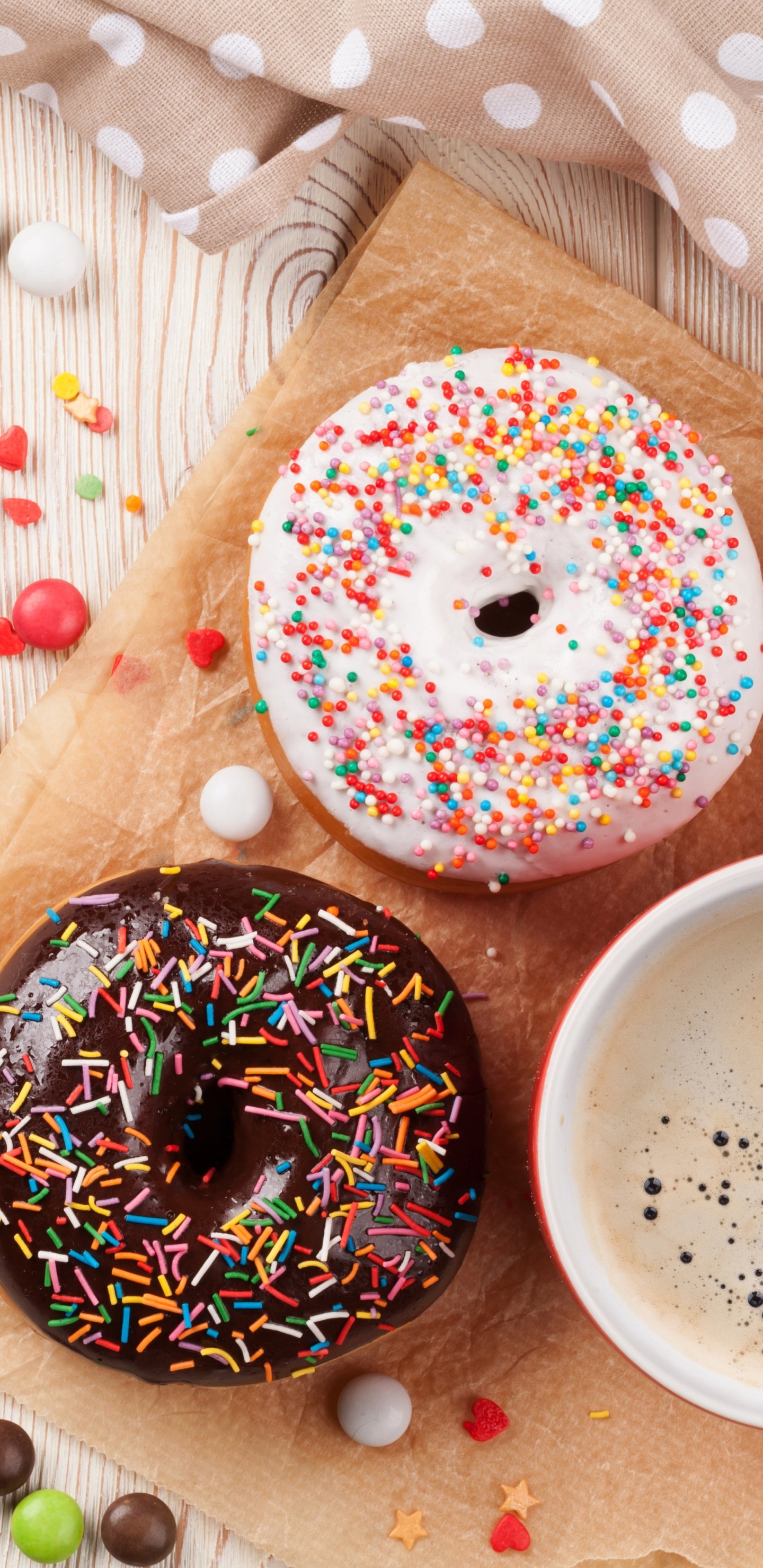 Rainbow sprinkles, Donuts Wallpaper, 1440x2960 HD Phone