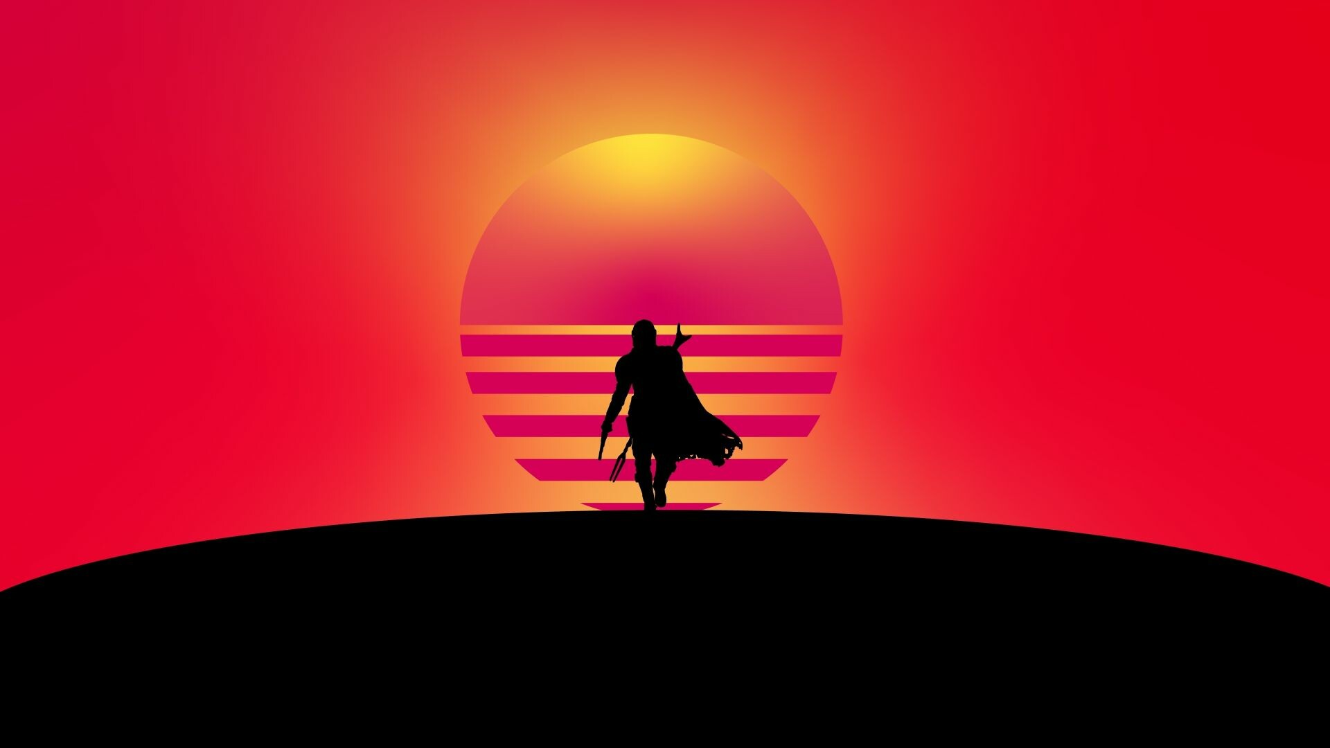 Minimal silhouette, The Mandalorian 2020, HD image, Striking background, 1920x1080 Full HD Desktop