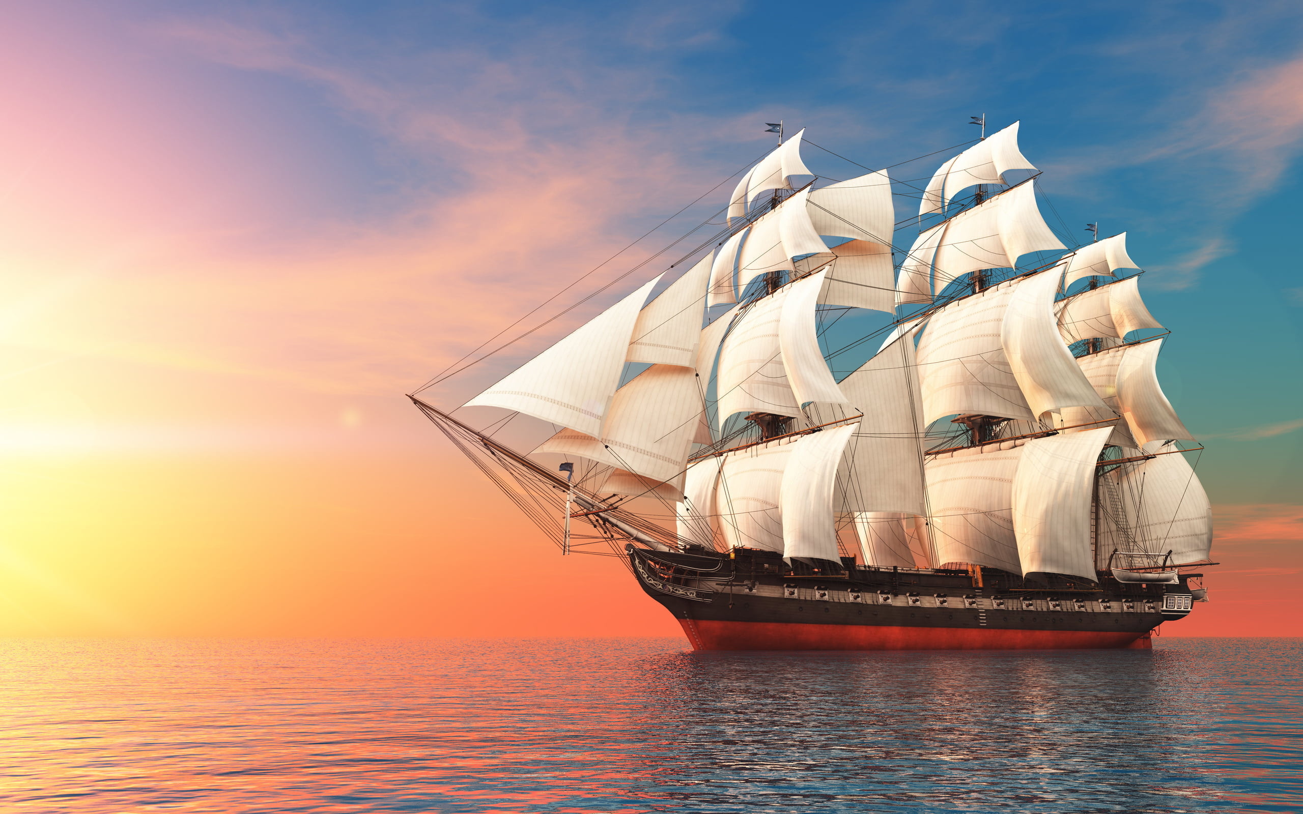 Black Schooner, Monochrome, HD Wallpaper, 2560x1600 HD Desktop