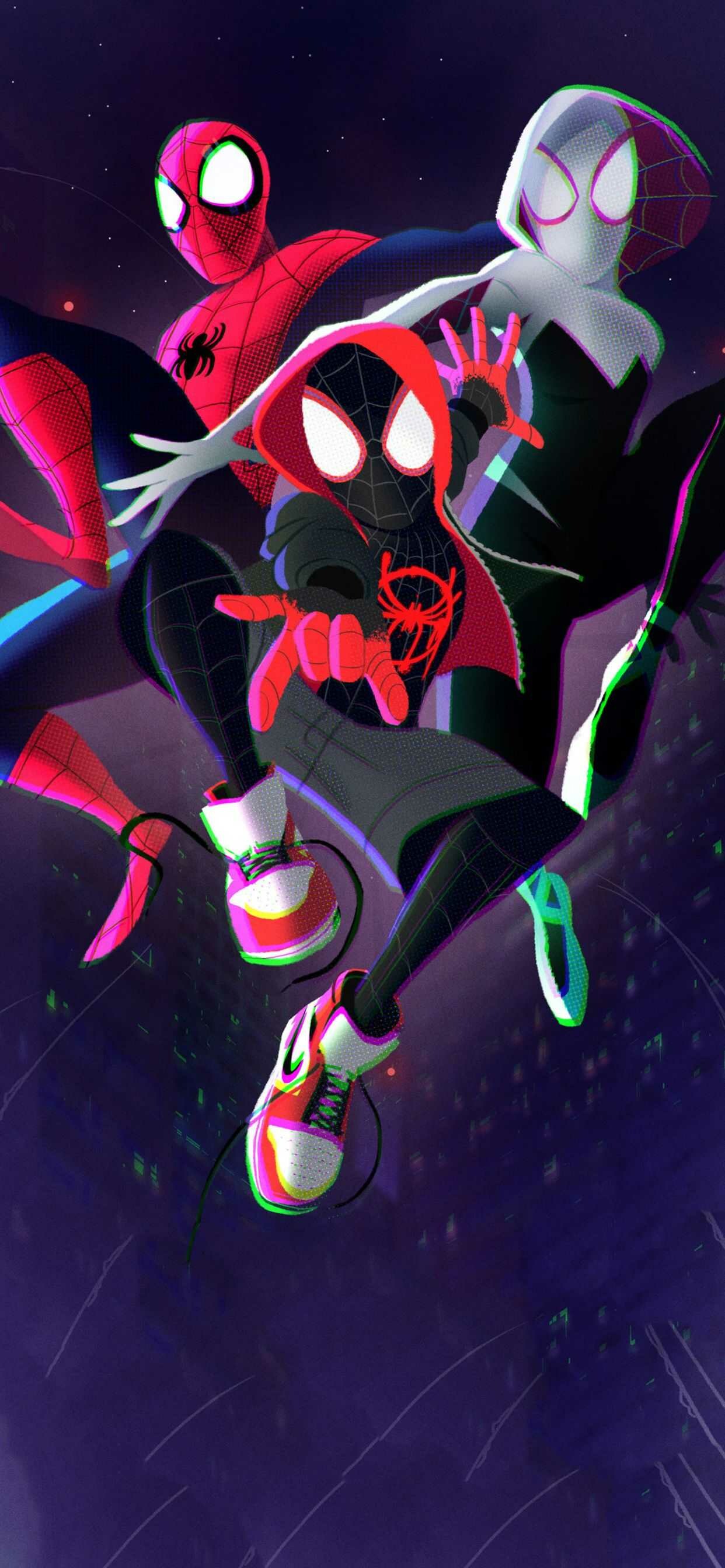 Into the Spider-Verse wallpaper, Striking design, Visually captivating, Exciting superhero adventure, 1250x2690 HD Phone