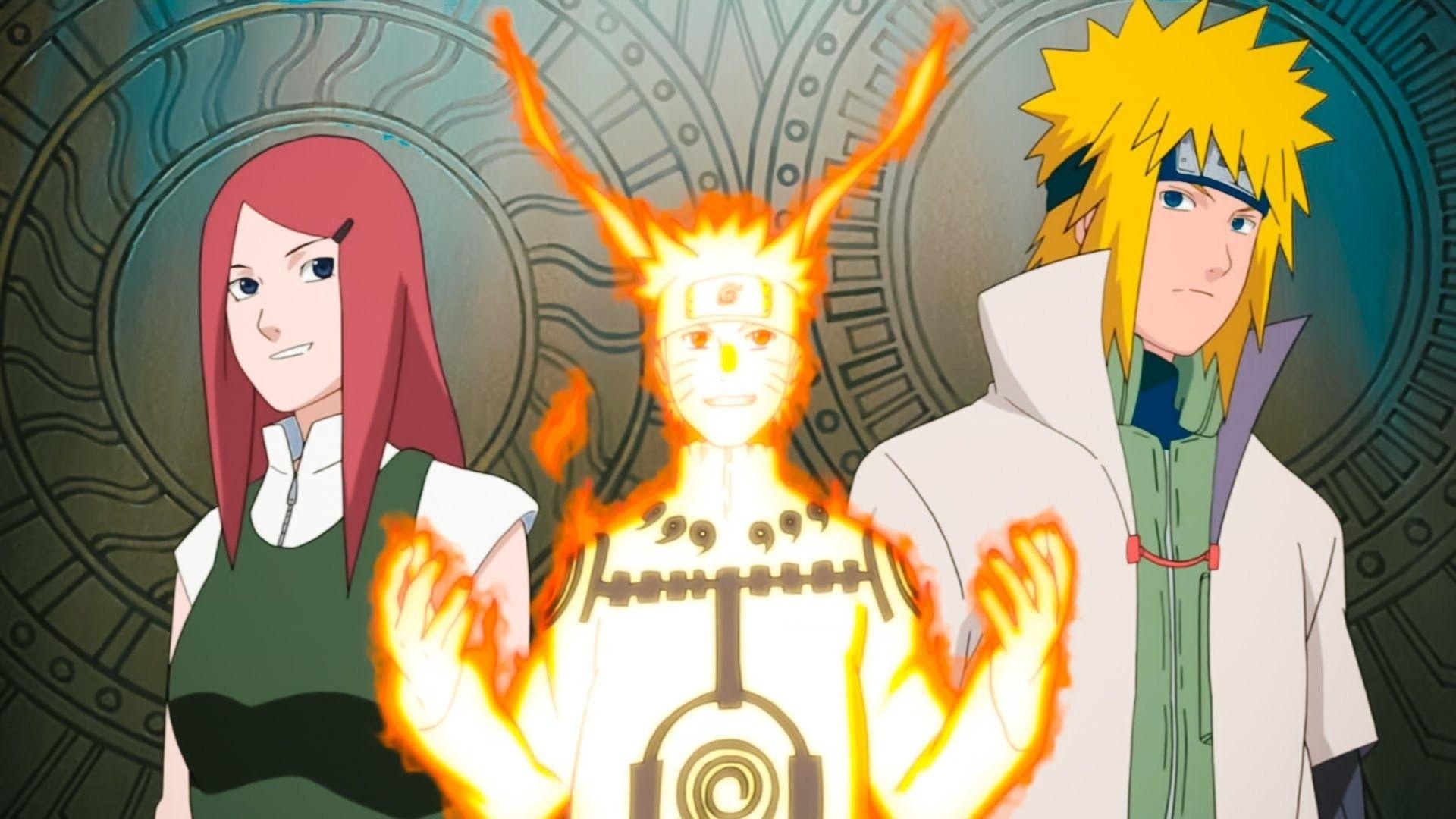 Minato Namikaze, Naruto Uzumaki Nine-Tails Mode, Kushina Uzumaki, Full HD Desktop wallpaper