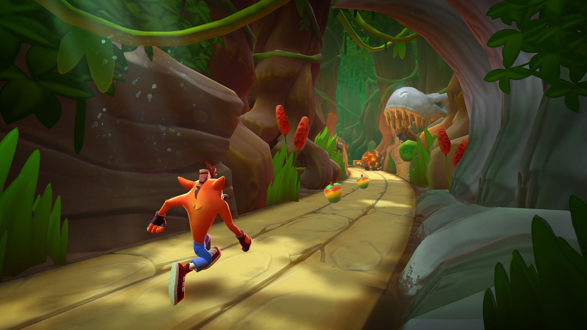Crash Bandicoot, Wumpa fruit, Jungle runner pathway, Full HD Desktop wallpaper