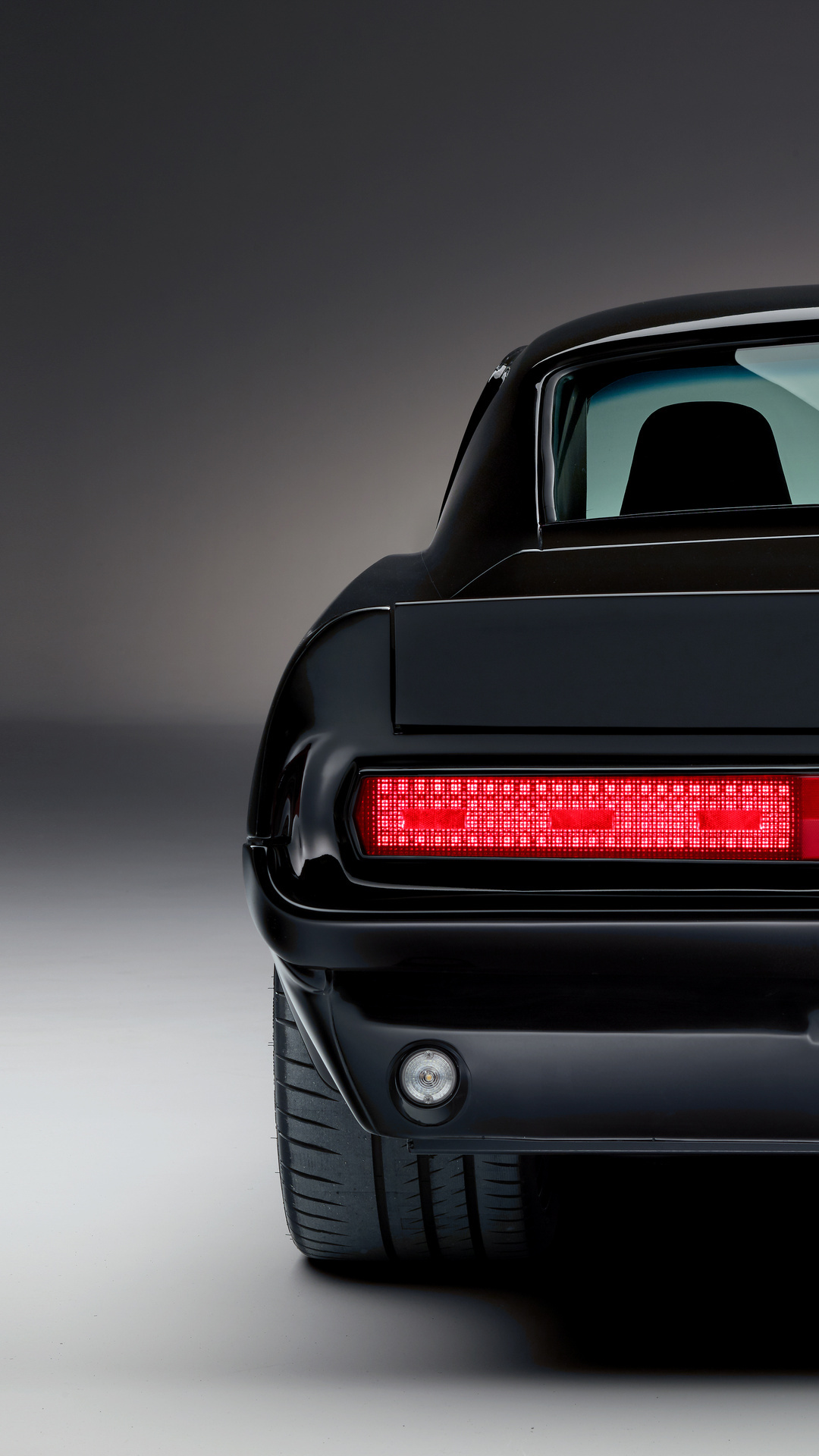 1967 Ford Mustang Fastback, Pixelated LED taillight, Gloss black body, Full HD Phone wallpaper