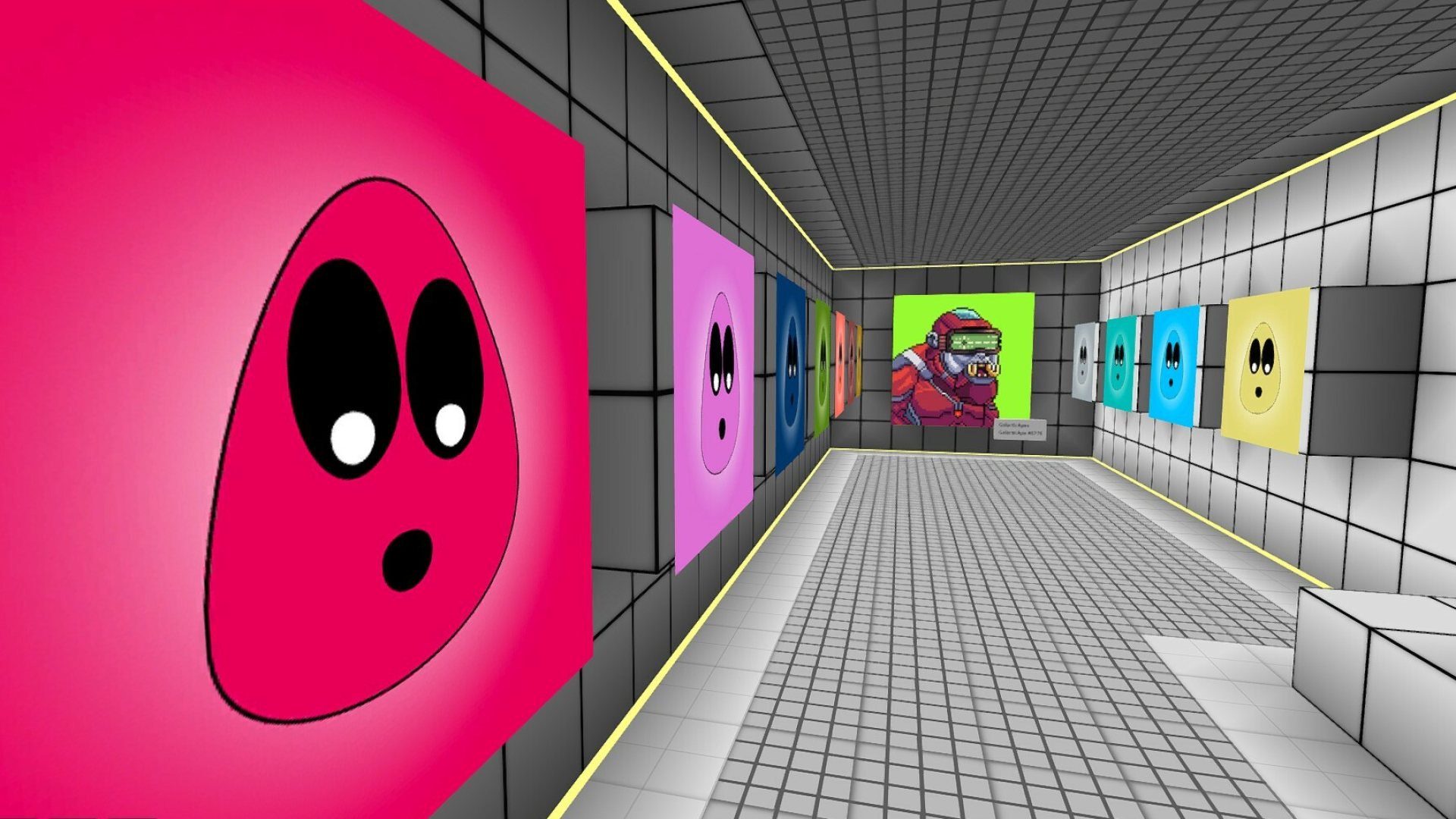 NFT gallery in Cryptovoxels, Munich, 1920x1080 Full HD Desktop