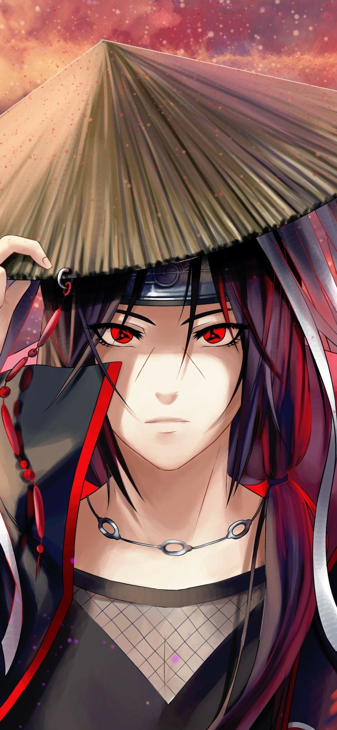 Itachi Uchiha, Sharingan eyes, Akatsuki straw hat, HD Phone wallpaper