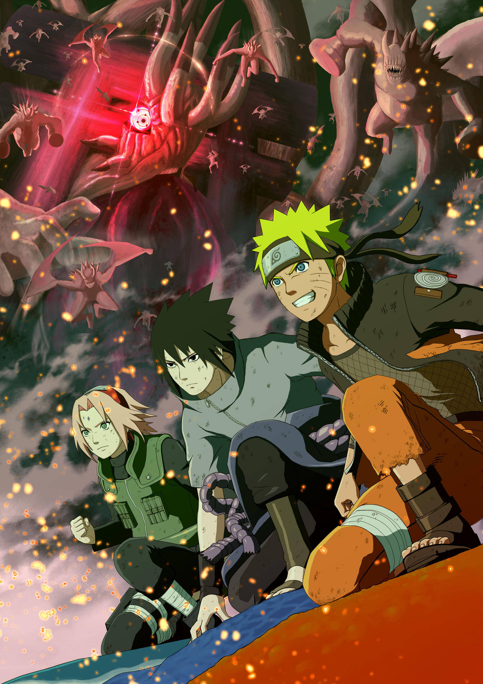 Naruto Uzumaki, Sasuke Uchiha, Sakura Haruno, Ten-Tails, HD Phone wallpaper