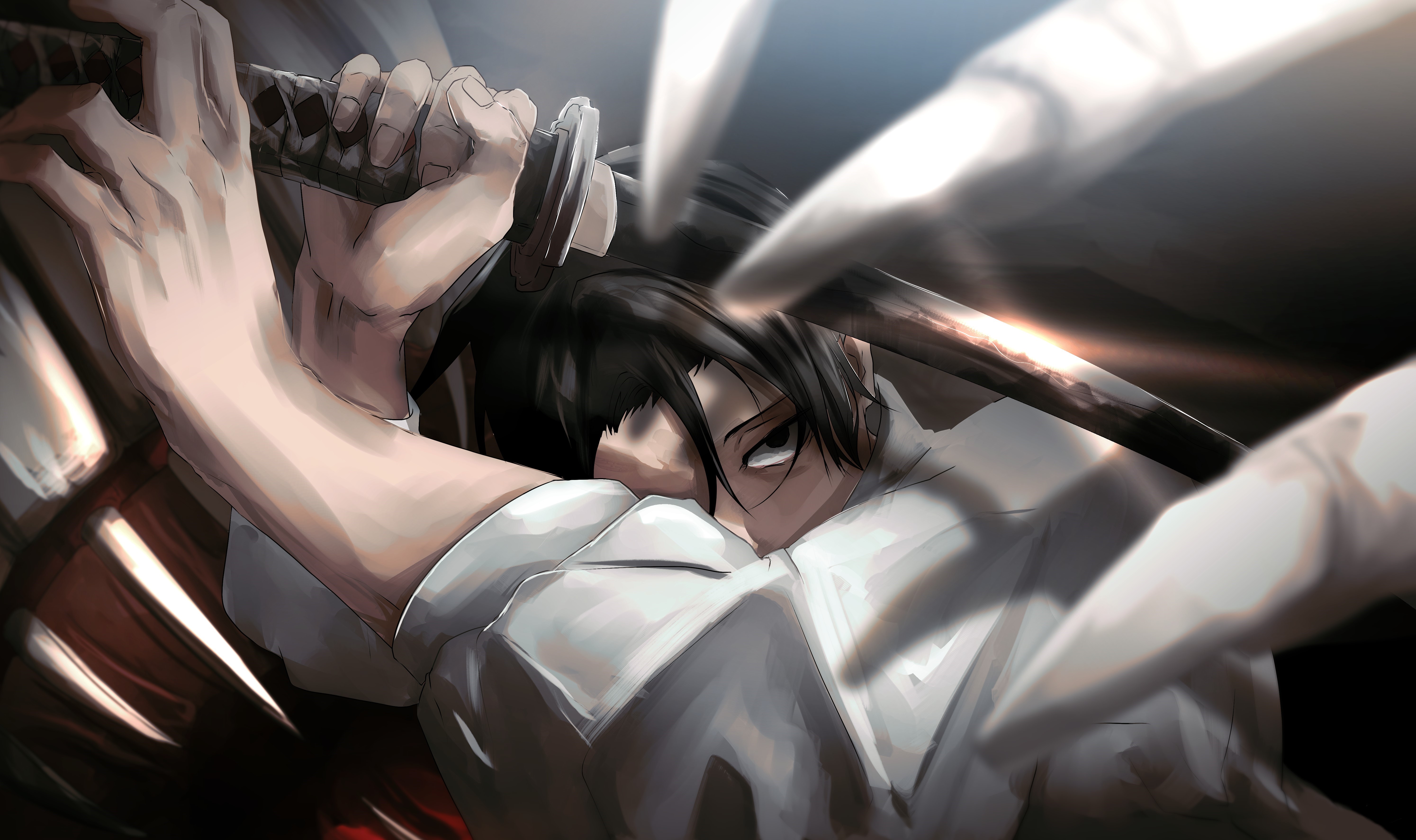 Yuta, Rika, Katana drawn, White claws closing in, 4K Desktop wallpaper