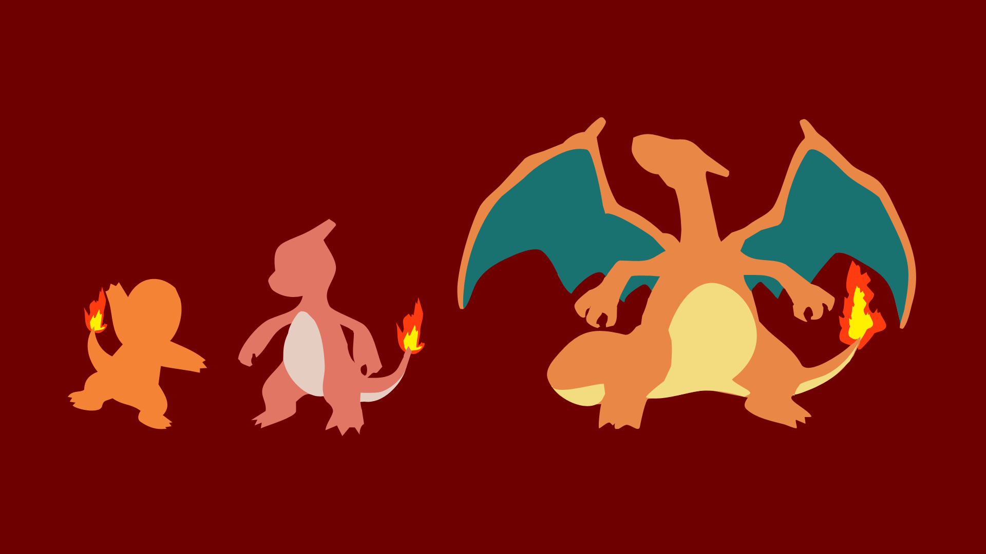 Charizard, Charmeleon, Charmander, Minimalist Pokemon art, Full HD Desktop wallpaper