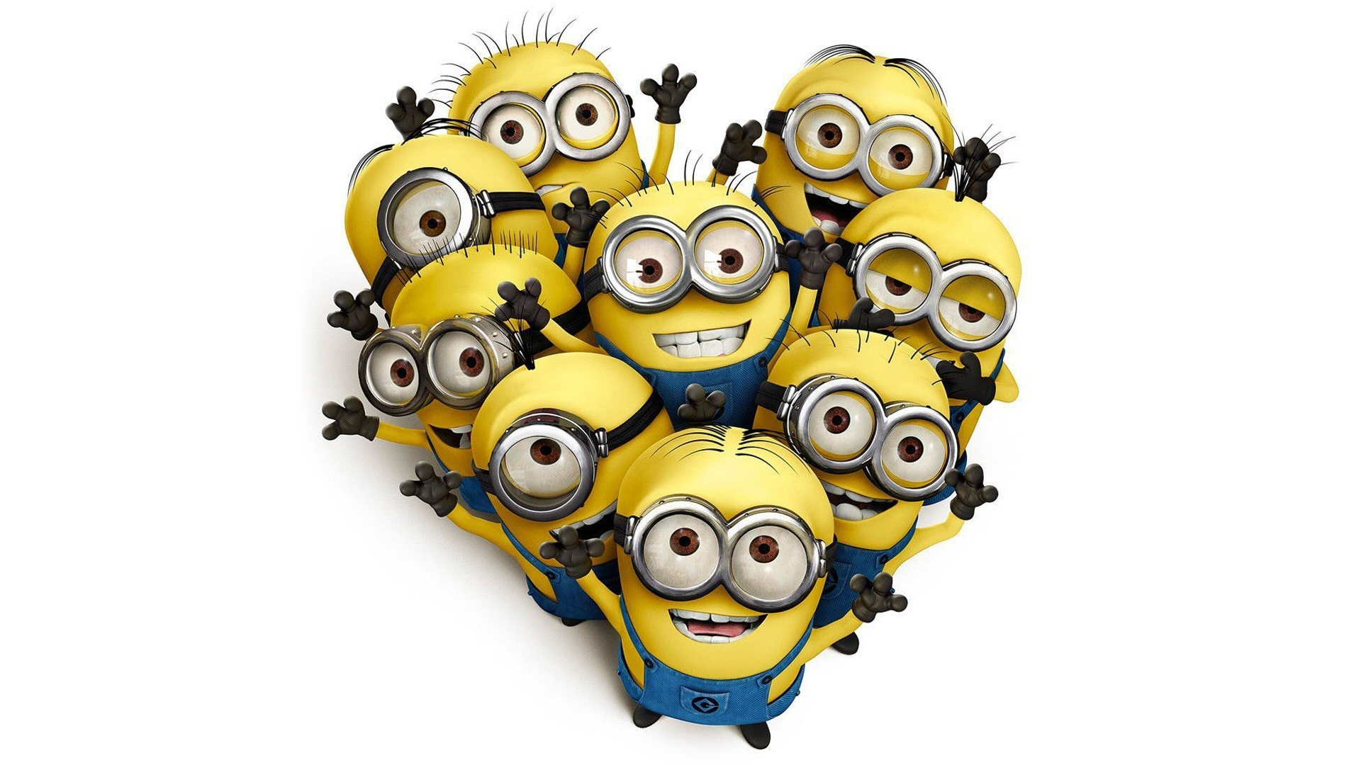 Despicable Me Minions, heart-shaped Minion formation, Minion goggles and overalls, Full HD Desktop wallpaper