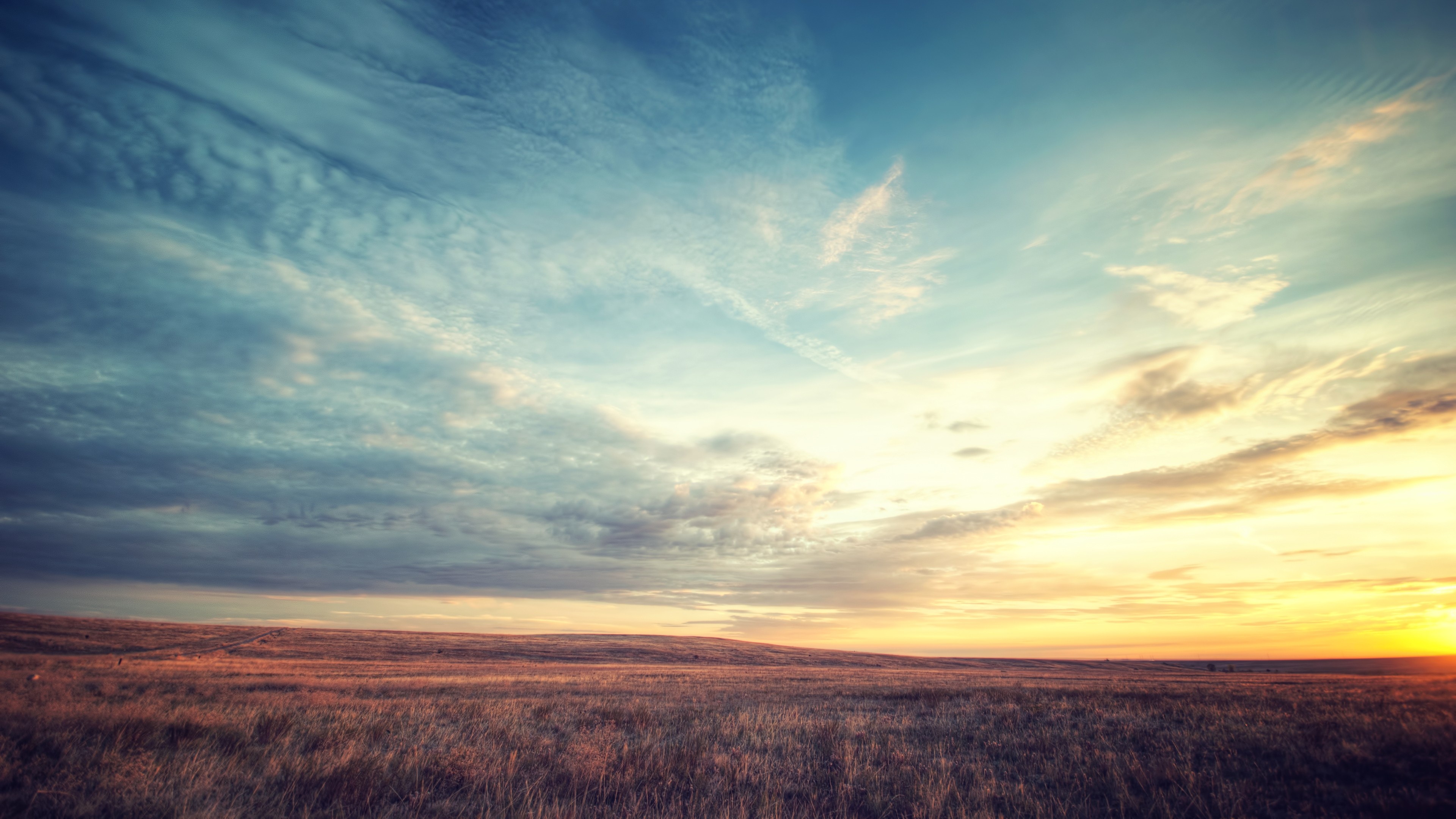 Sunset, Sunrise, Nature's spectacle, Beautiful grassland, 3840x2160 4K Desktop