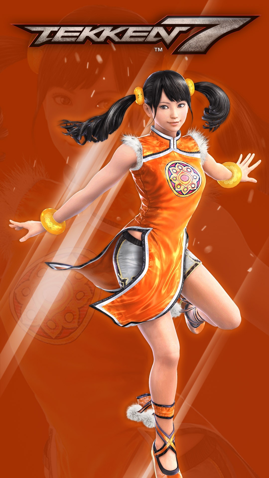 Ling Xiaoyu, TEKKEN 7 logo, orange qipao dress, Full HD Phone wallpaper