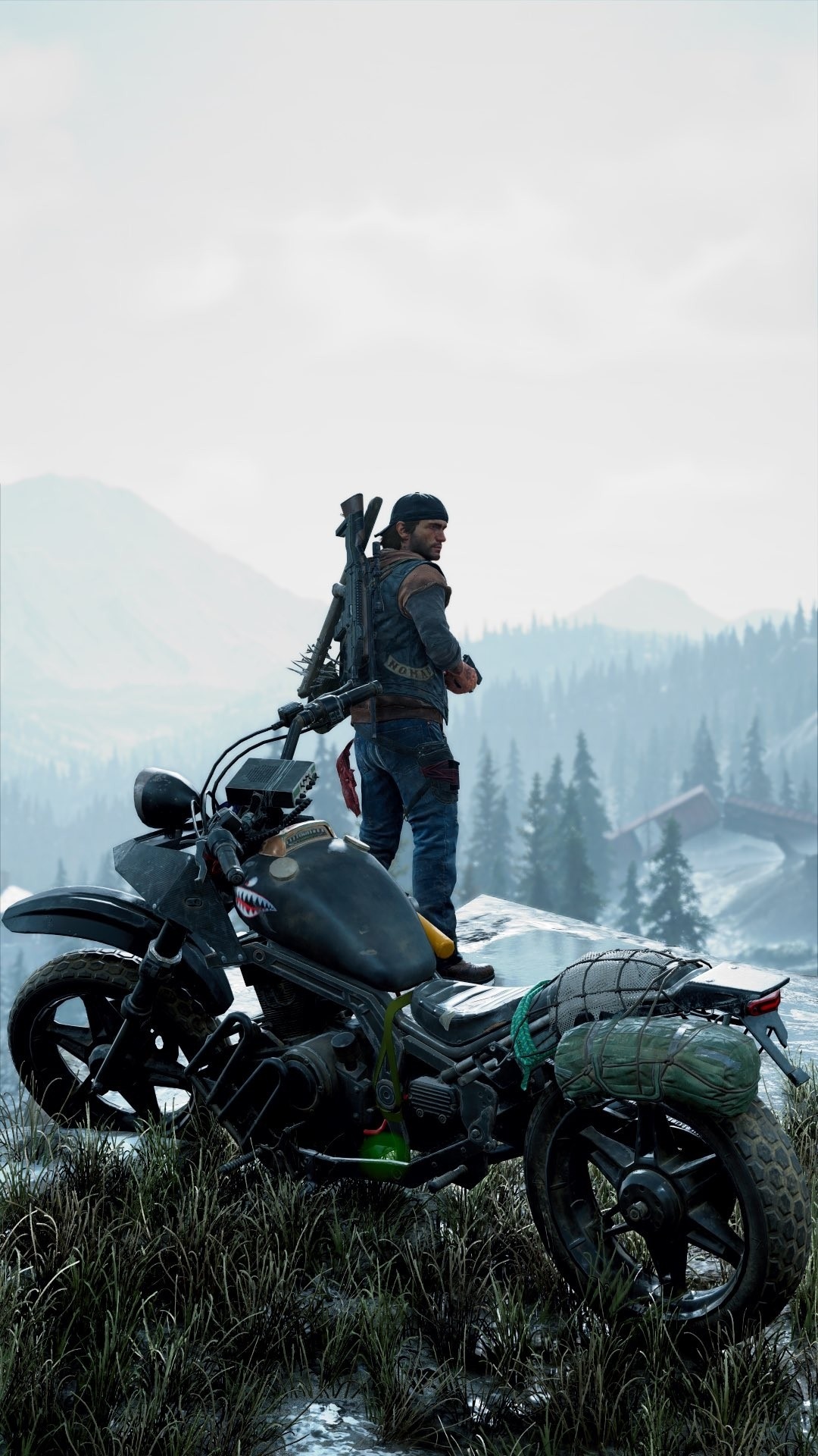 Deacon St. John, custom Drifter motorcycle, foggy Oregon mountains, Full HD Phone wallpaper