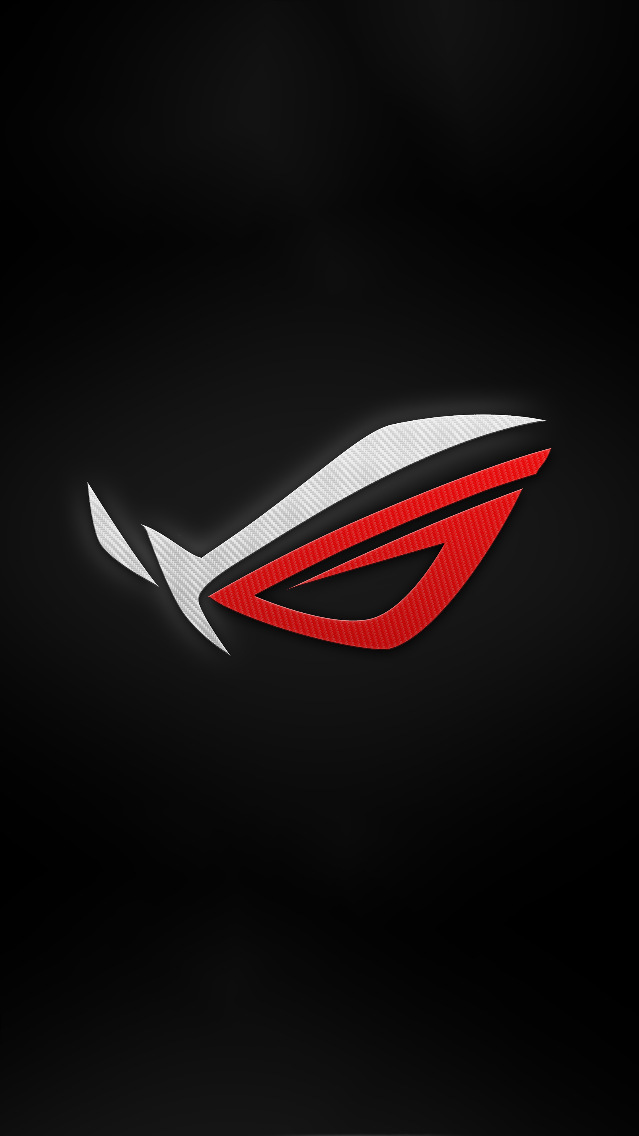 ASUS Republic of Gamers logo, White and red striped fill, Black gradient backdrop, 4K Phone wallpaper