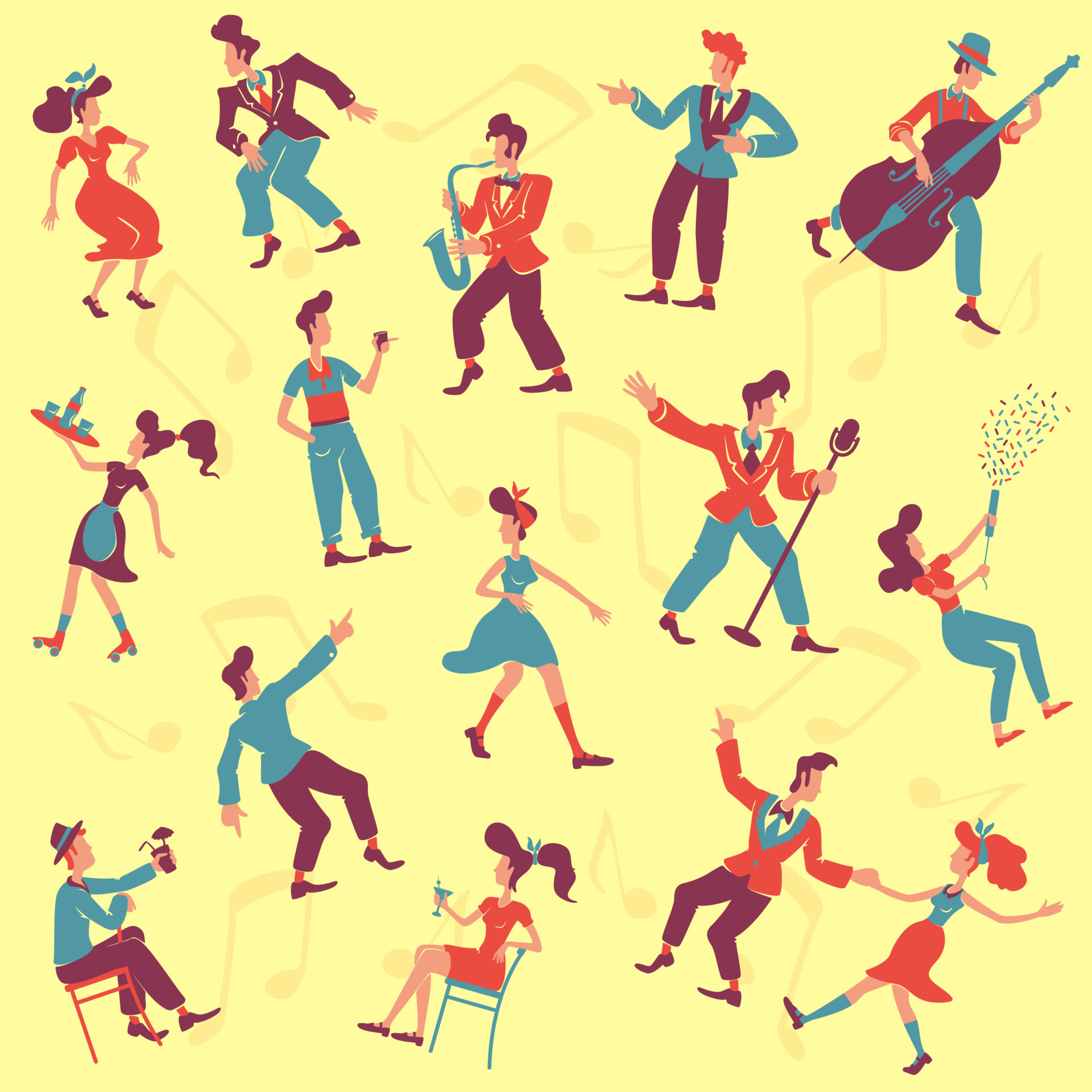 Retro style party, Jazz musicians, Jive and rock, Old fashioned, 1920x1920 HD Phone