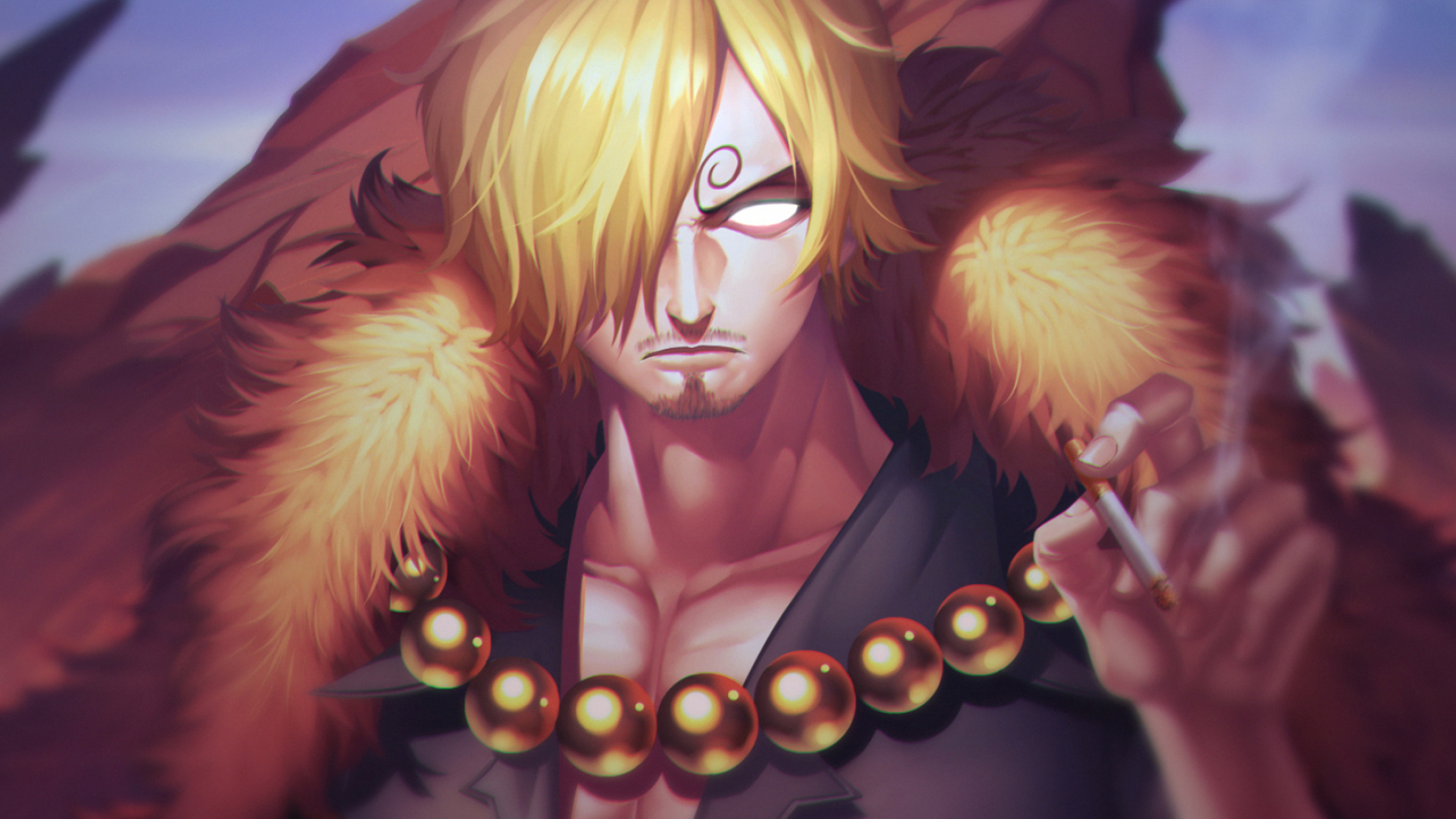 Vinsmoke Sanji, smoking cigarette, furry collar cloak, Full HD Desktop wallpaper