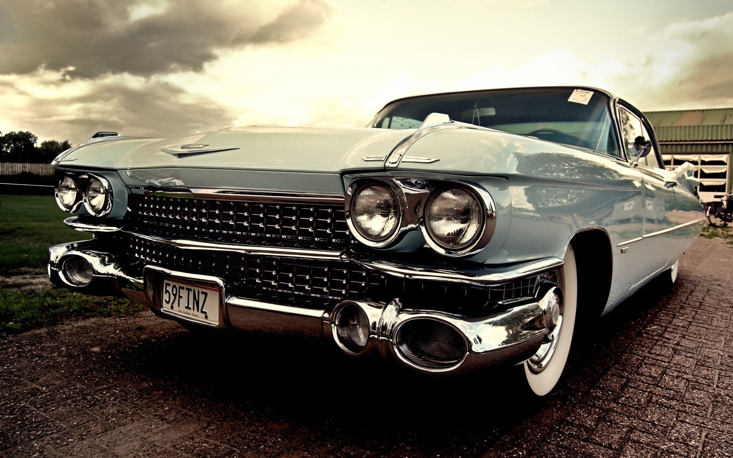 1959 Cadillac, 59FINZ license plate, whitewall tires, HD Desktop wallpaper