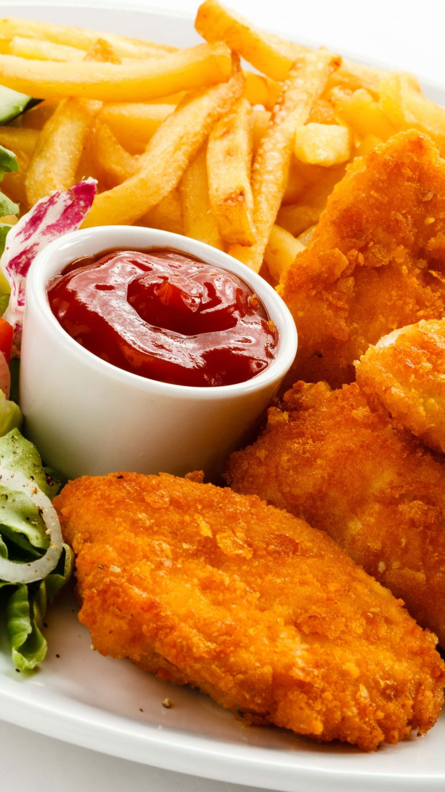 Chicken fillet and fries, Finger-licking good, Tasty combo, Dip and enjoy, 1440x2560 HD Phone