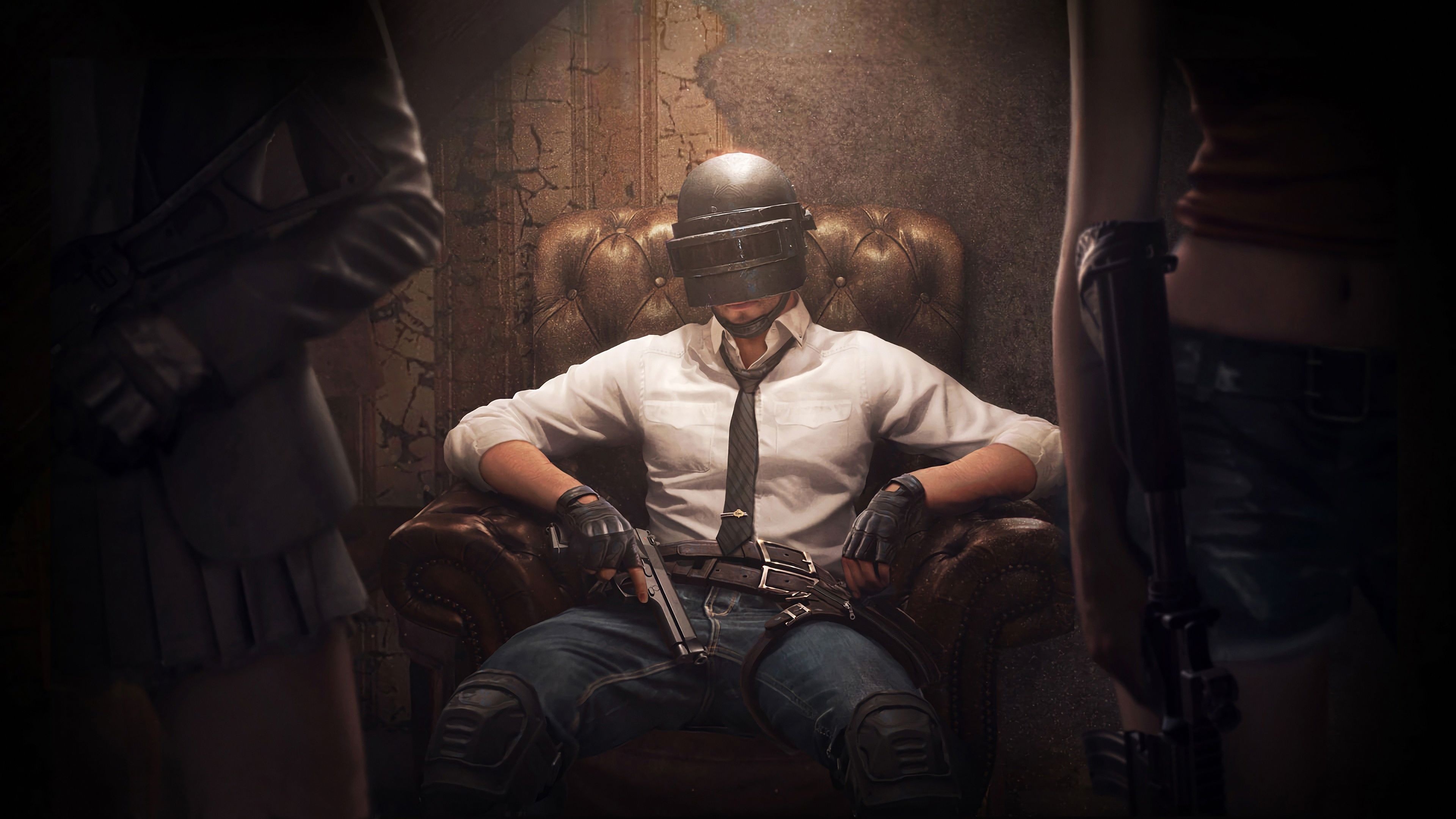 PUBG Lone Survivor, Level 3 helmet, tufted leather armchair, 4K Desktop wallpaper