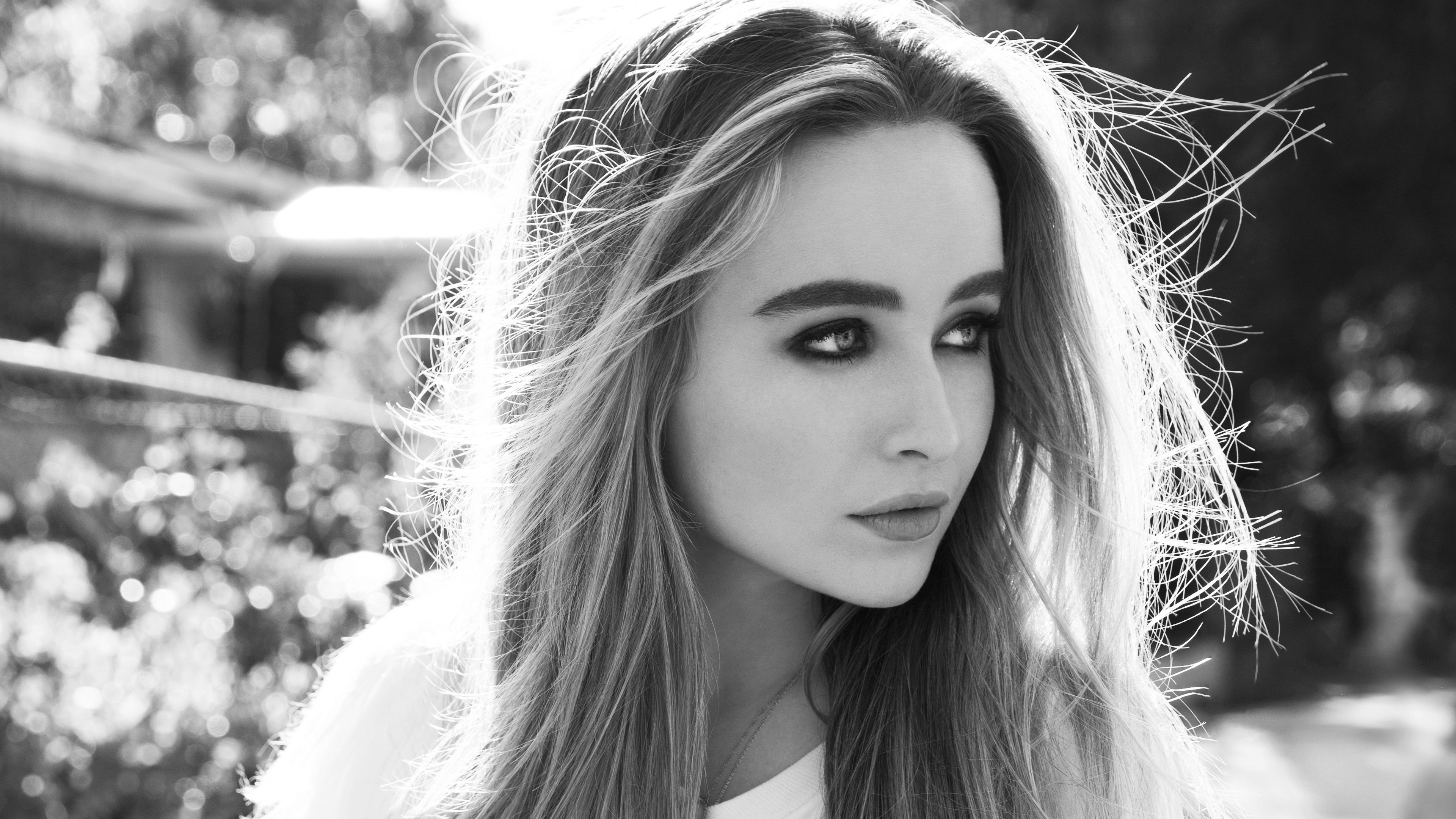 Sabrina Carpenter movies, Monochrome, Music, Images, 3840x2160 4K Desktop