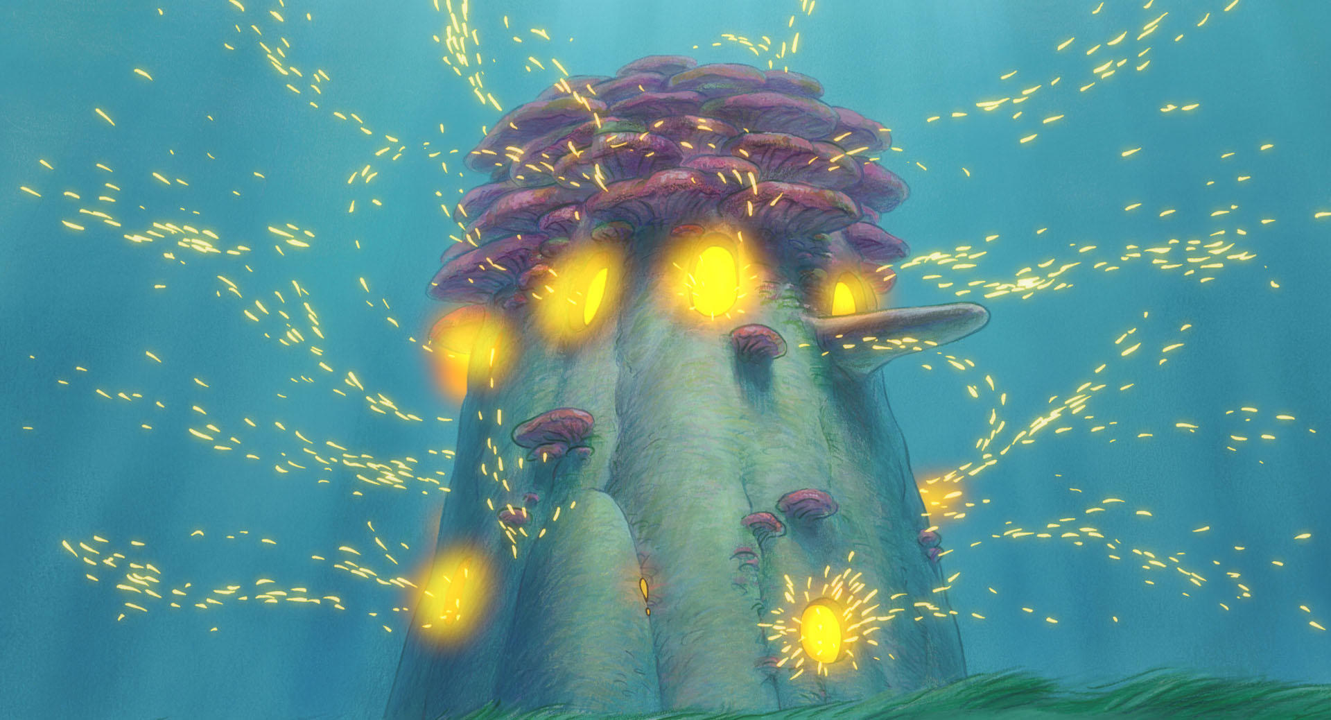 Fujimoto's underwater house, Golden glowing lamps, Swarming bubbles, Deep sea tower, HD Desktop wallpaper