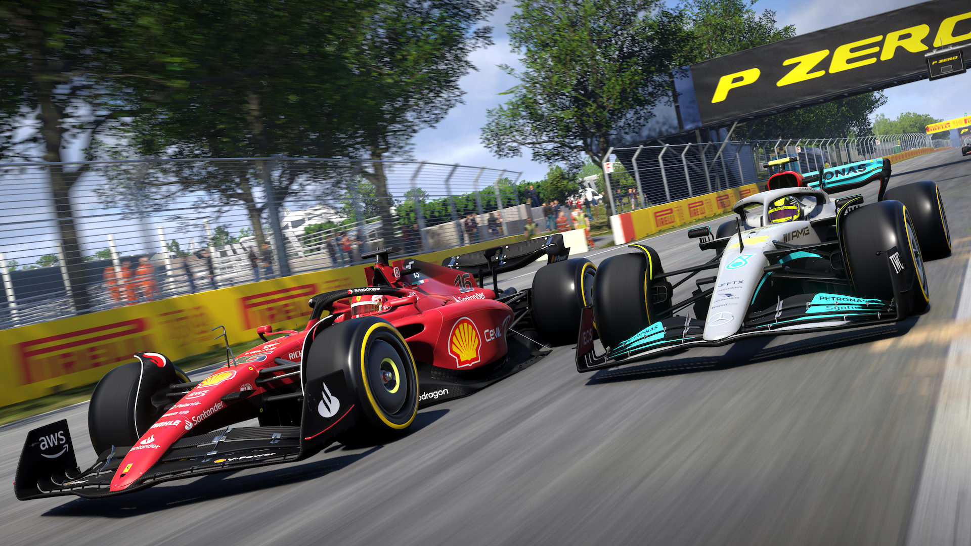 Ferrari F1-75 race car, Mercedes-AMG F1 W13 E Performance, Formula 1 race track, Full HD Desktop wallpaper