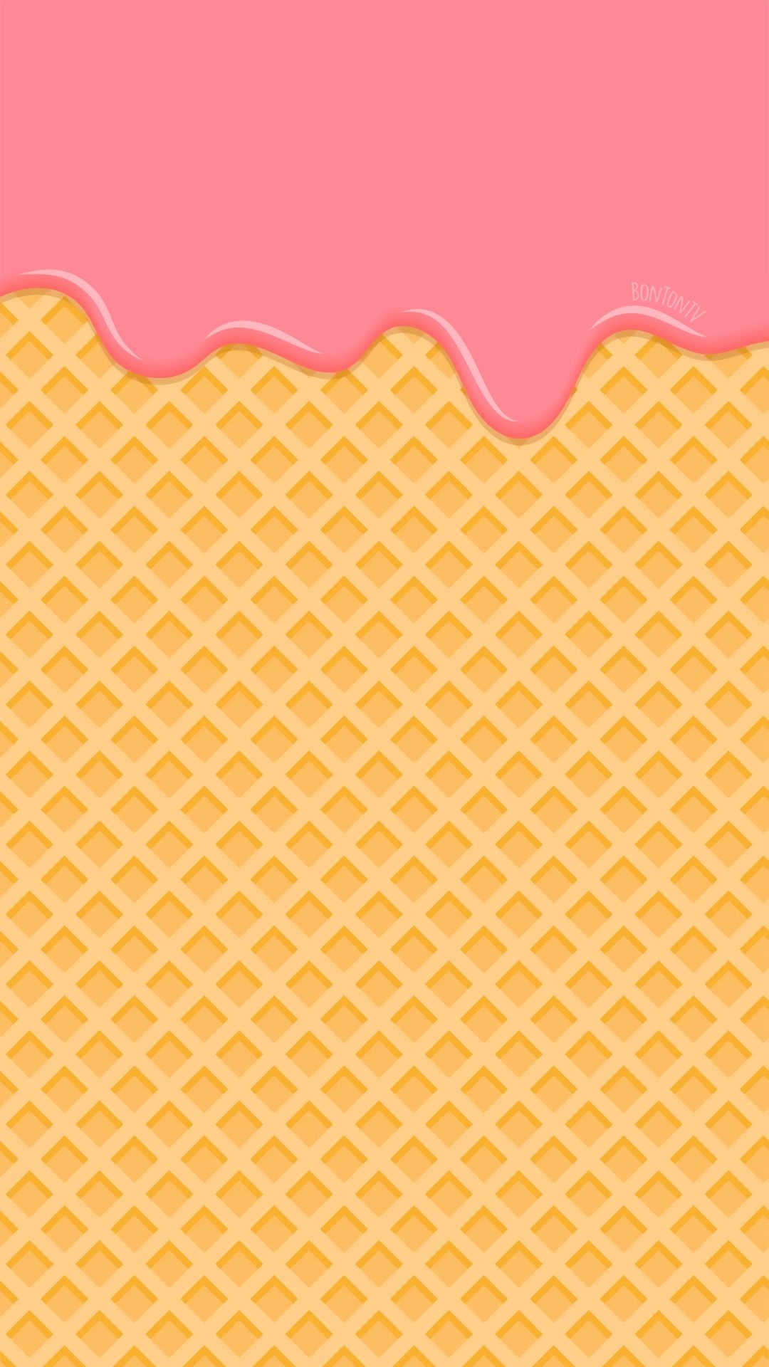 Pink ice cream, Melting on waffle, Cute phone wallpaper, Sweet background, 1080x1920 Full HD Phone