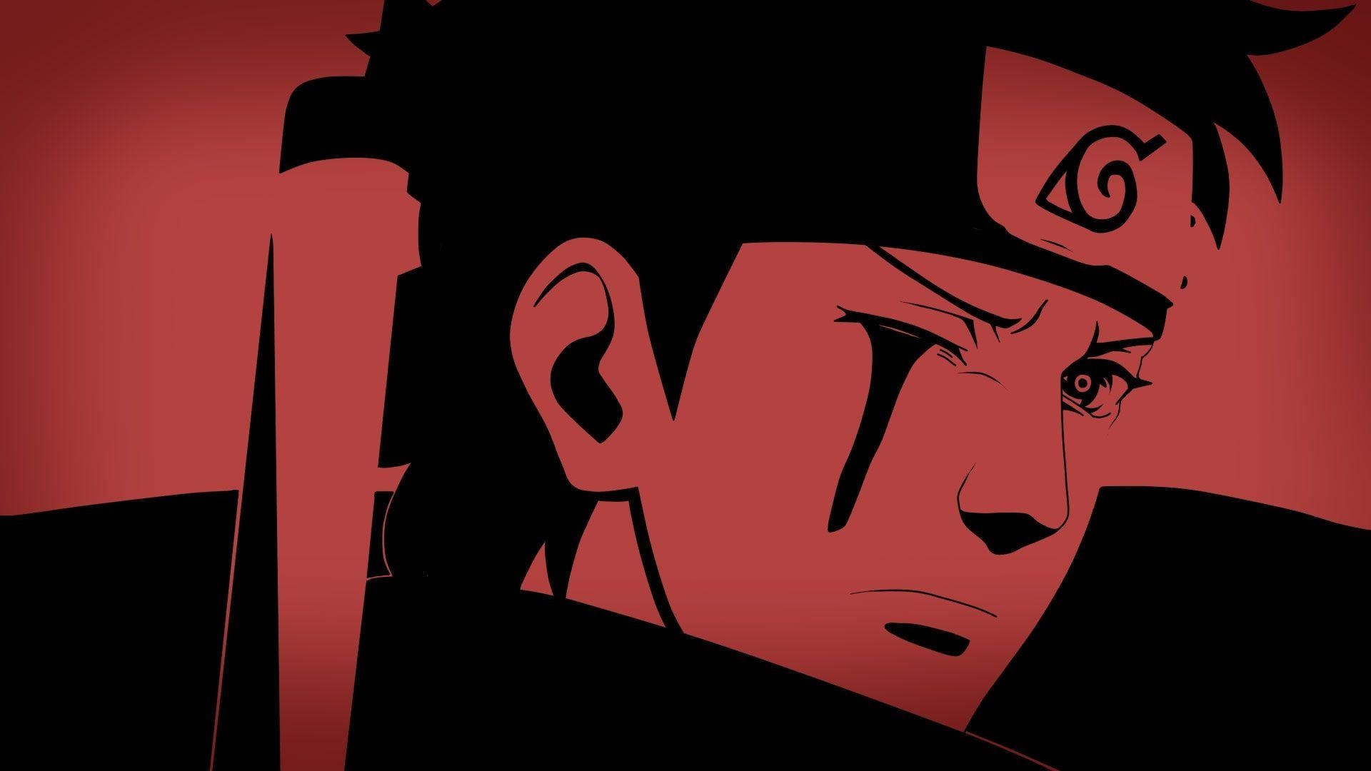 Shisui Uchiha, Konohagakure forehead protector, red monochrome anime illustration, Full HD Desktop wallpaper