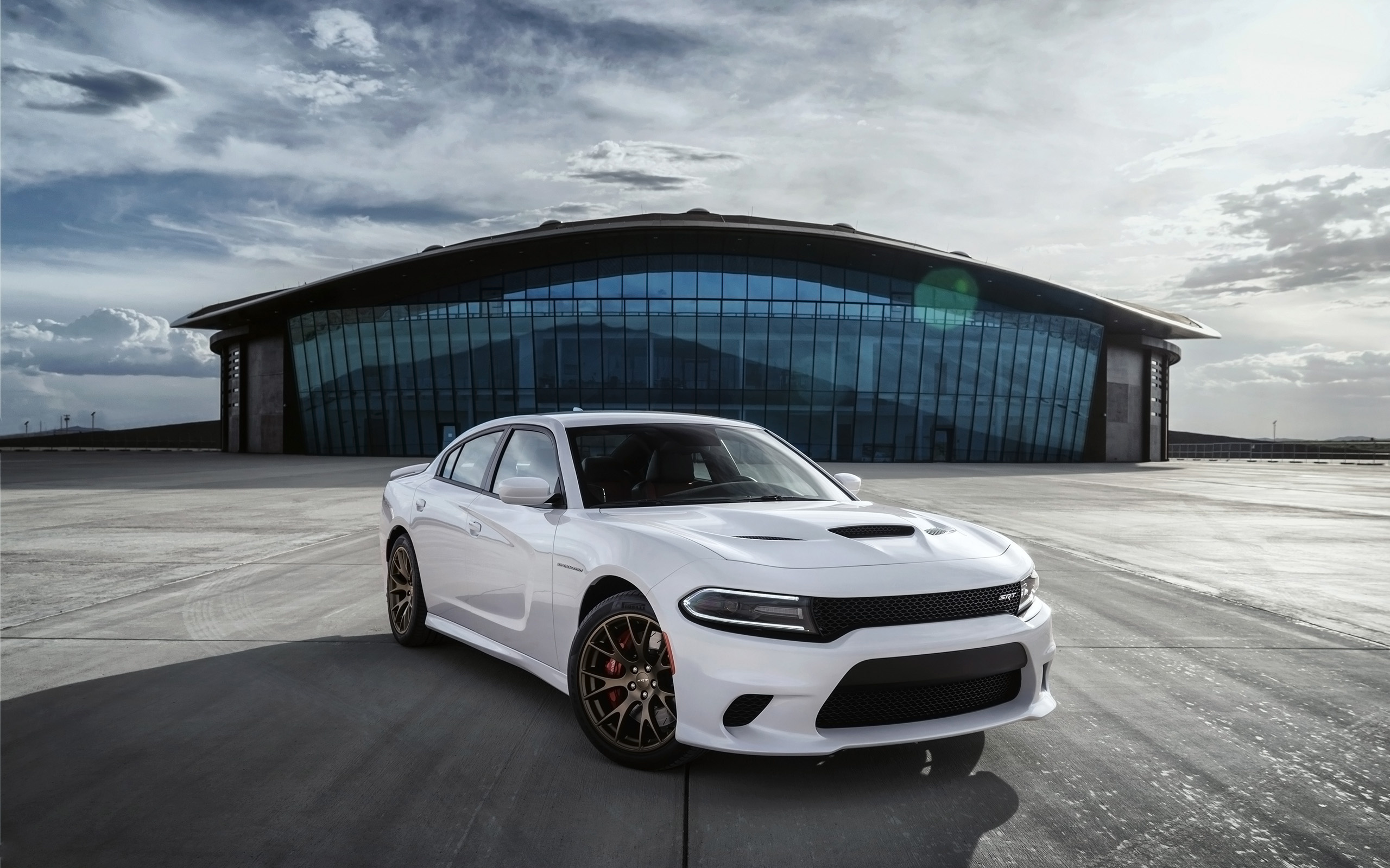 Dodge Charger SRT Hellcat, Spaceport America, concrete airfield tarmac, HD Desktop wallpaper