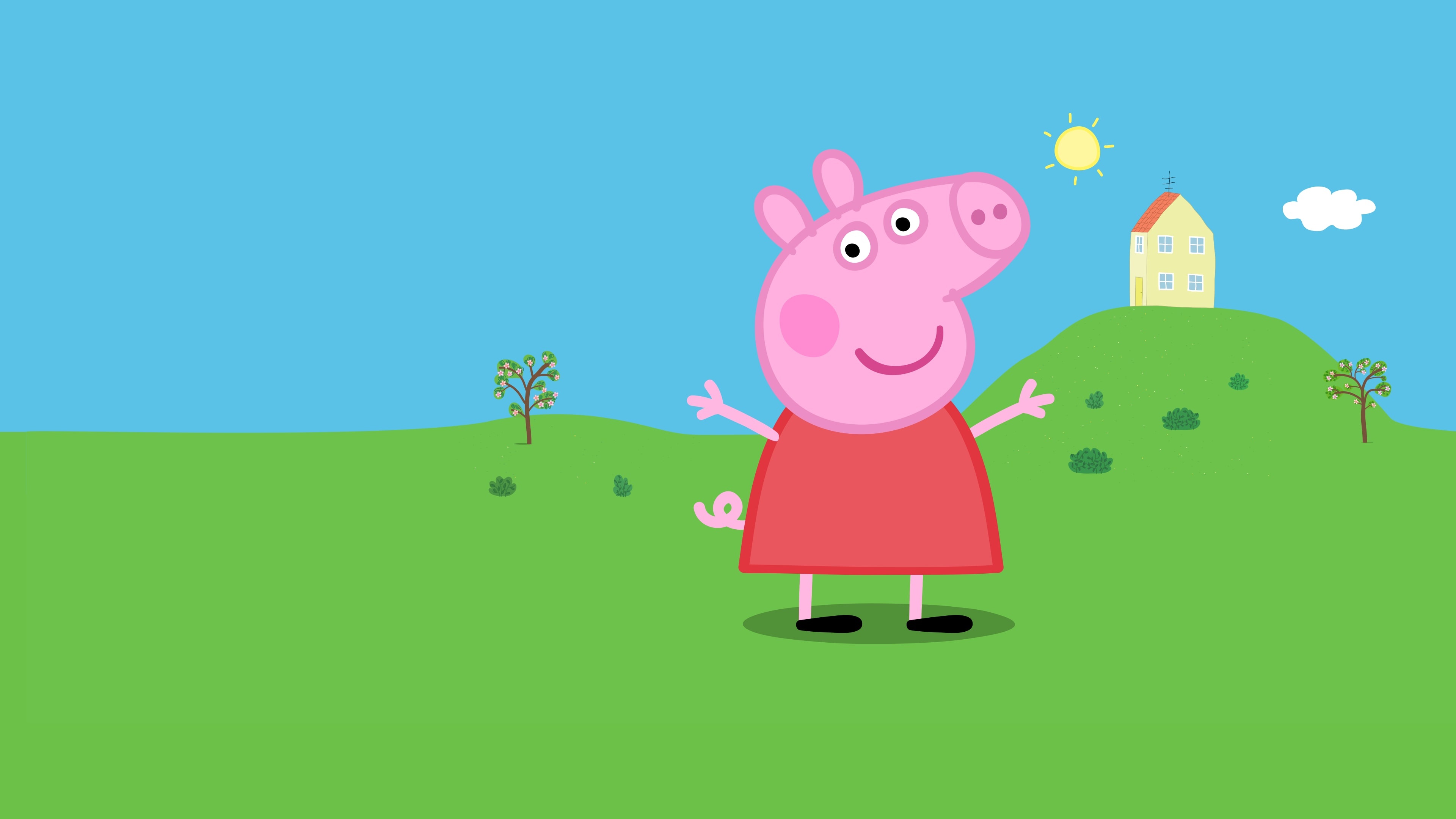 Peppa Pig, Peppa Pig family house, Rolling green hills, 4K Desktop wallpaper