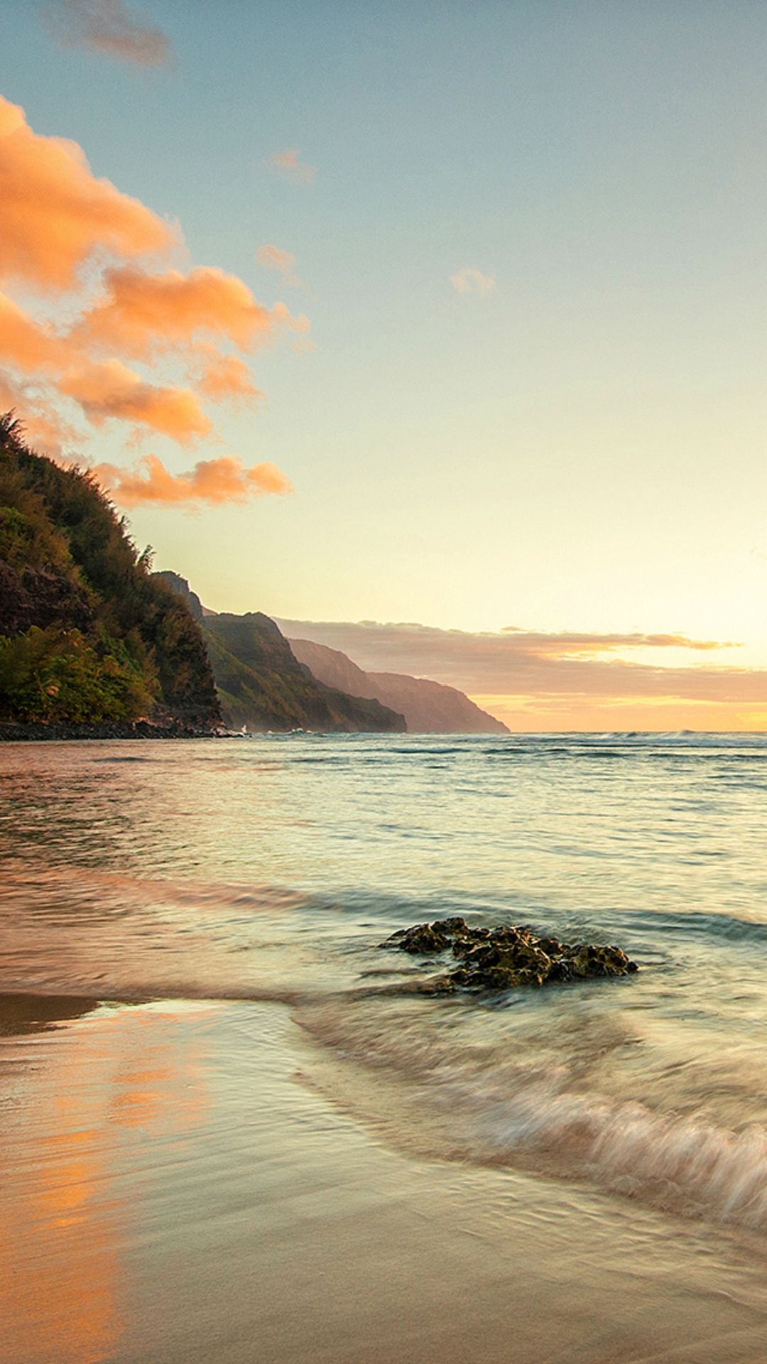 Na Pali Coast Kauai, sunset ocean beach surf, golden hour clouds, Full HD Phone wallpaper