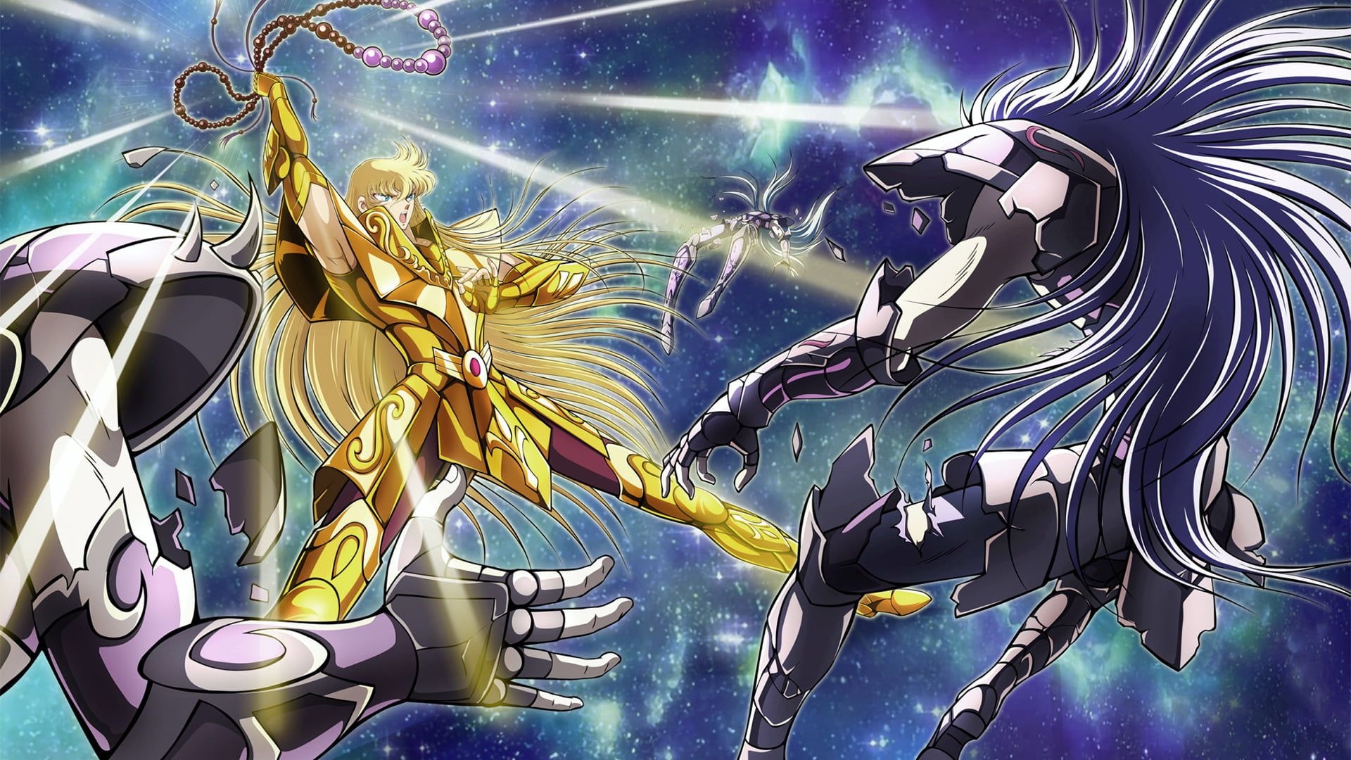 Virgo Shaka, Gemini Saga Surplice, Tenbu Horin technique, Saint Seiya Hades Sanctuary, Full HD Desktop wallpaper