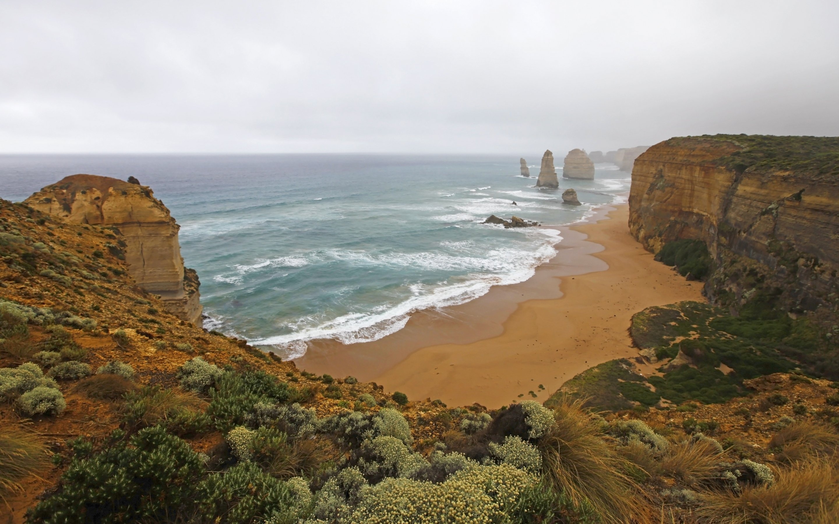 Sand, Wave, Ocean, Limestone stacks, 2880x1800 HD Desktop