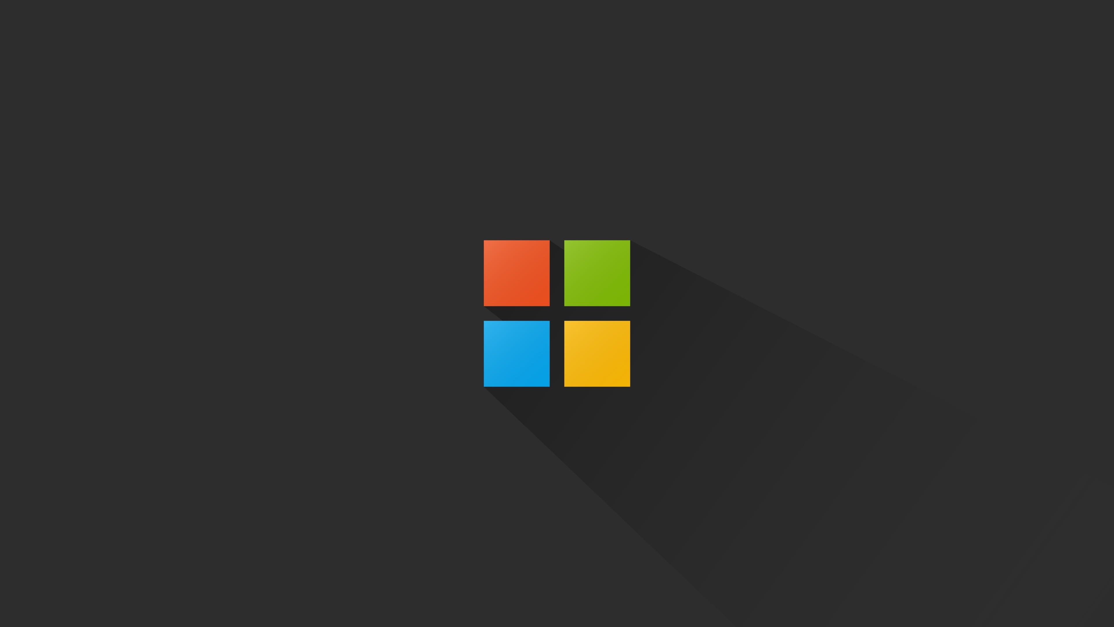 Microsoft logo, diagonal long shadow, dark gray background, 4K Desktop wallpaper